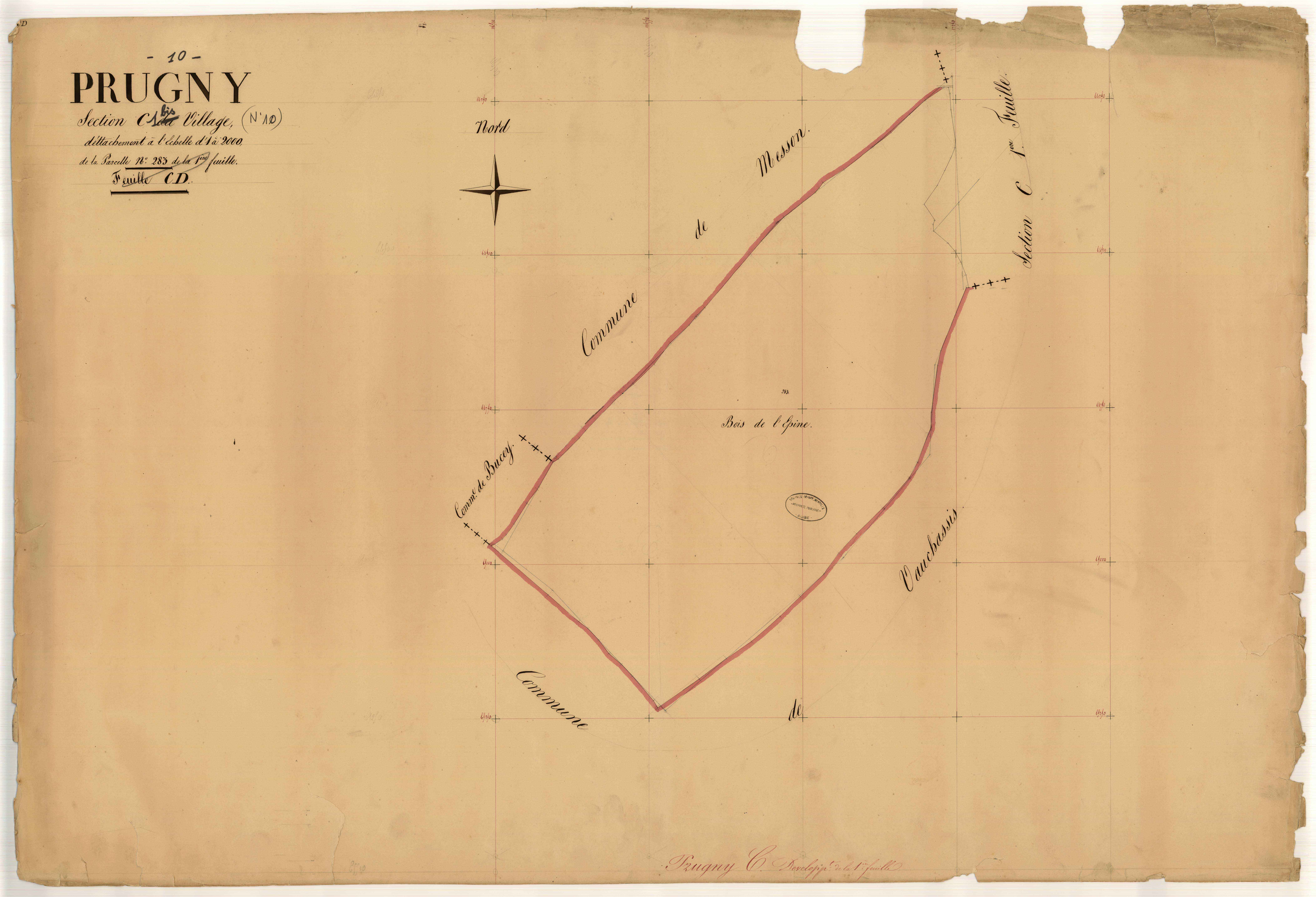 Prugny, section C dite du village, feuille n° 2, parcelles n° 283