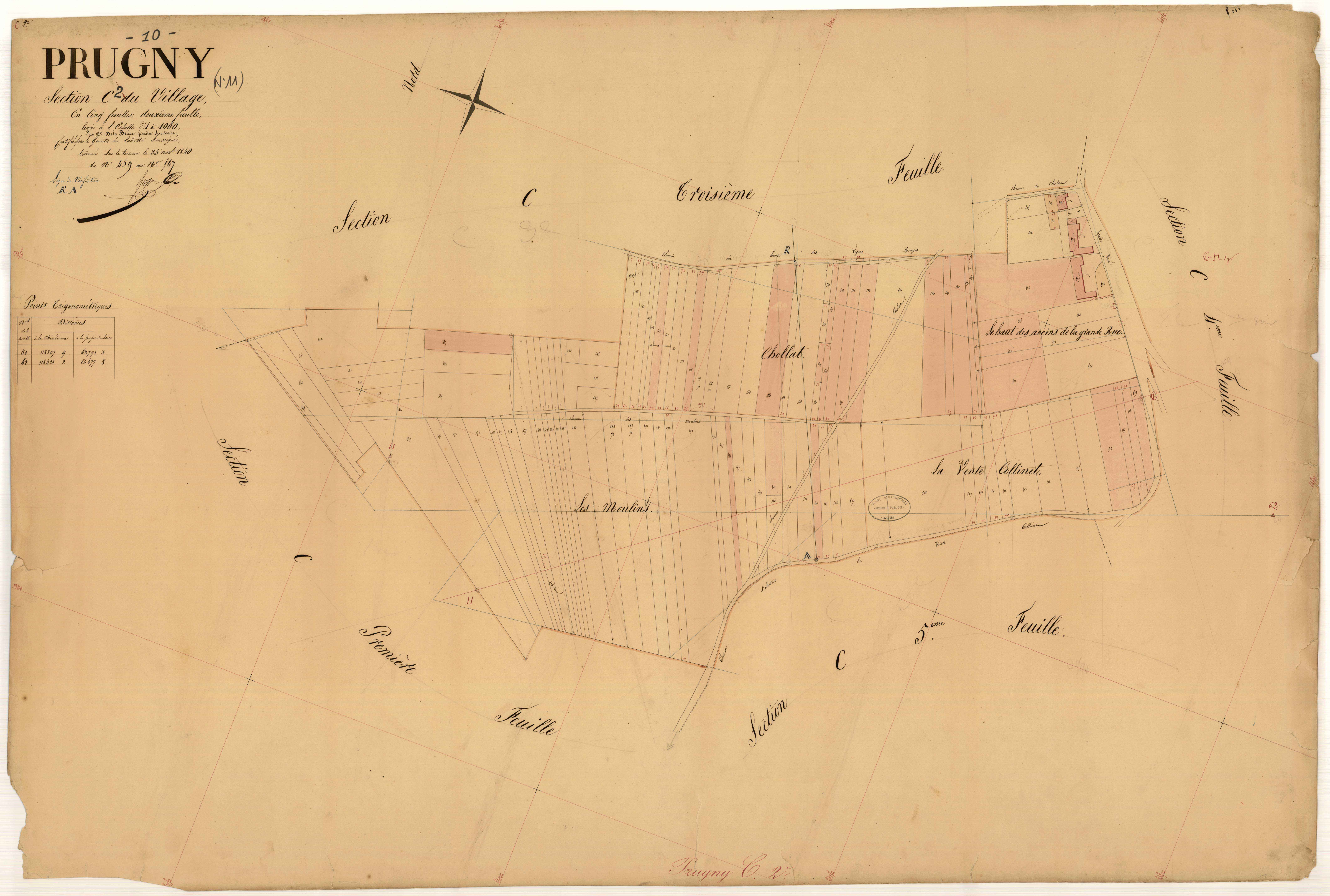 Prugny, section C dite du village, feuille n° 3, parcelles n° 459-567
