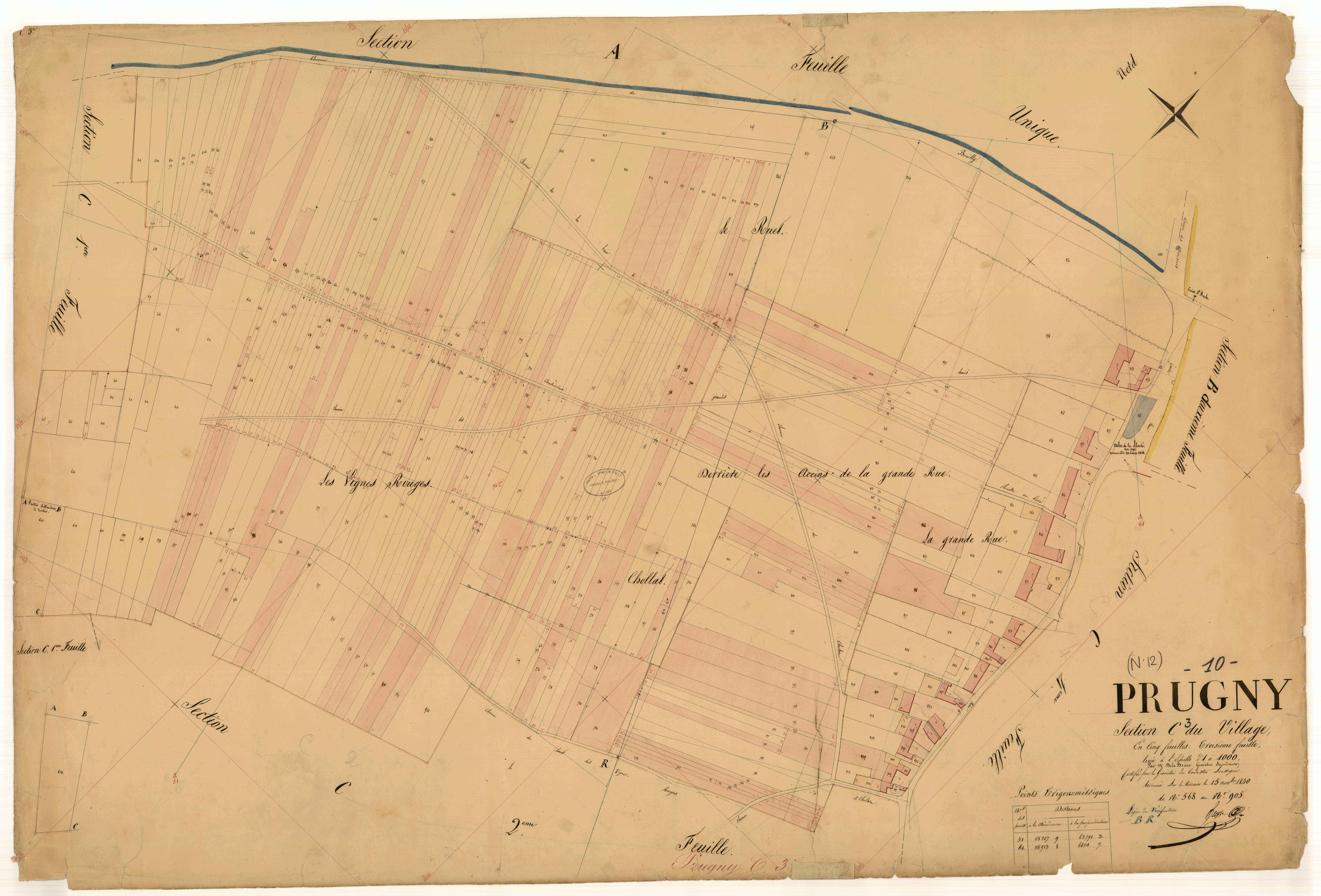 Prugny, section C dite du village, feuille n° 4, parcelles n° 568-905