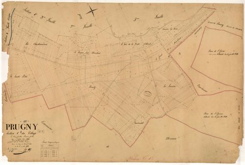 Prugny, section C dite du village, feuille n° 1, parcelles n° 1-458