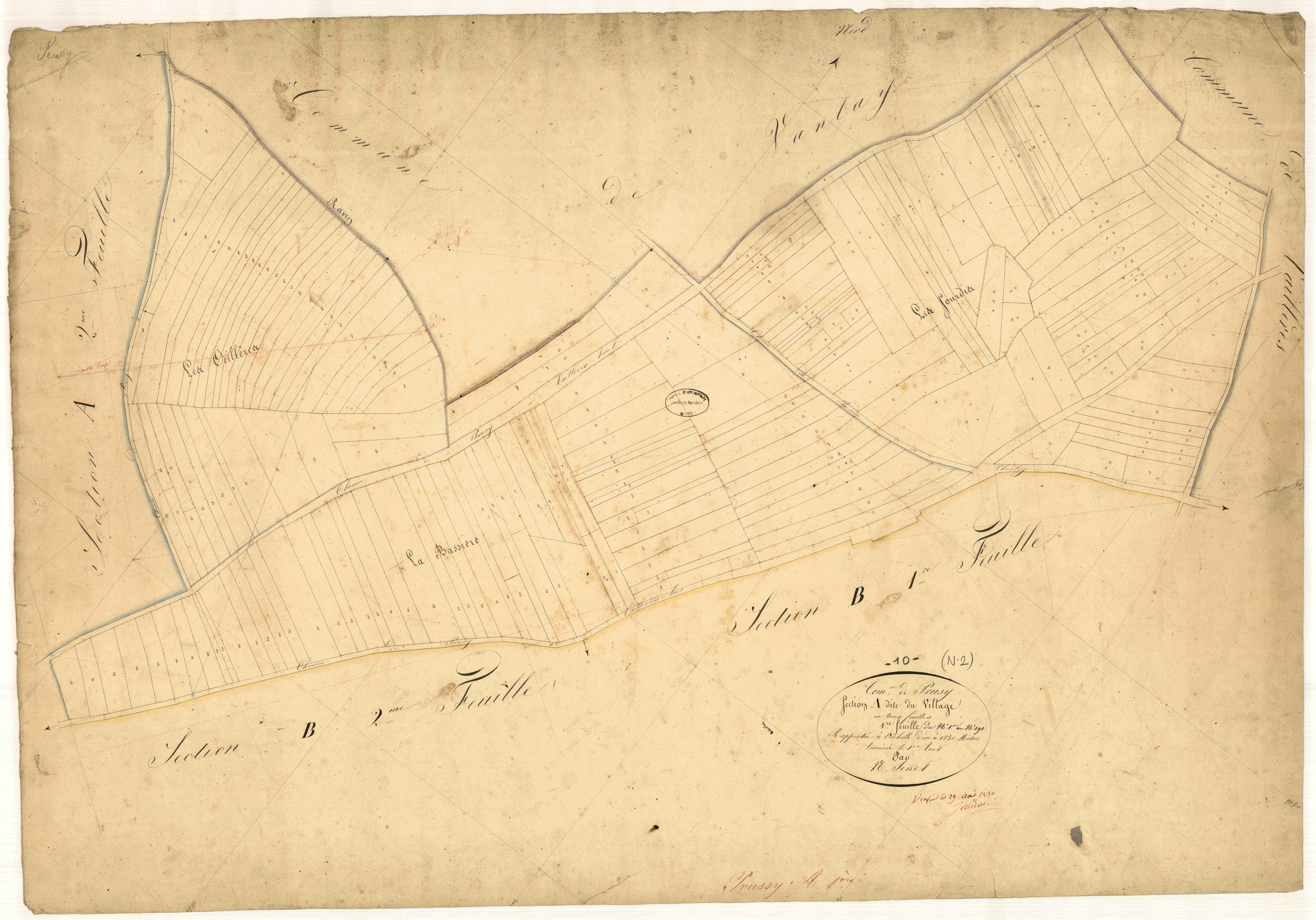 Prusy, section A dite du Village, feuille n° 1, parcelles n° 1-191