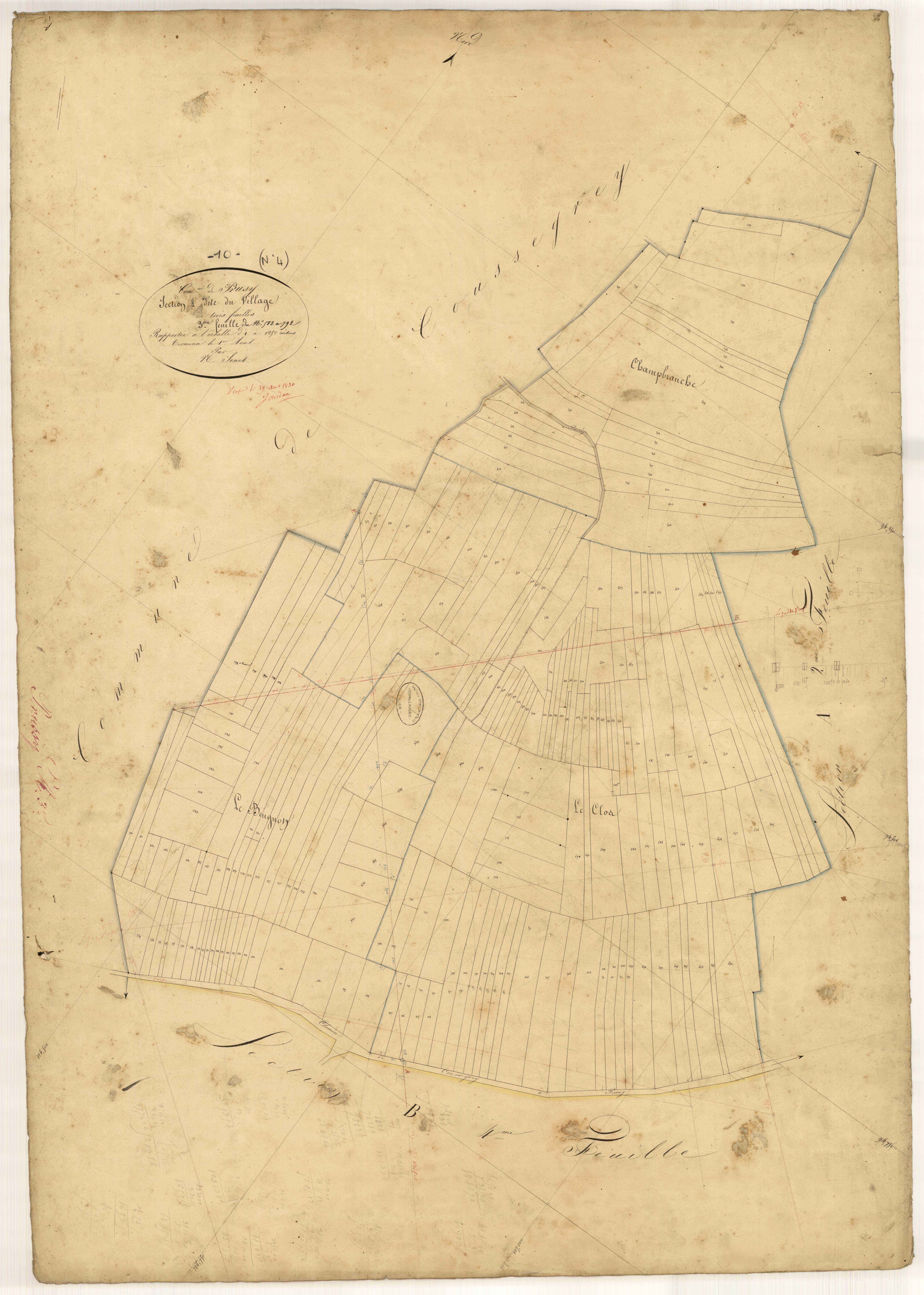 Prusy, section A dite du Village, feuille n° 3, parcelles n° 582-792