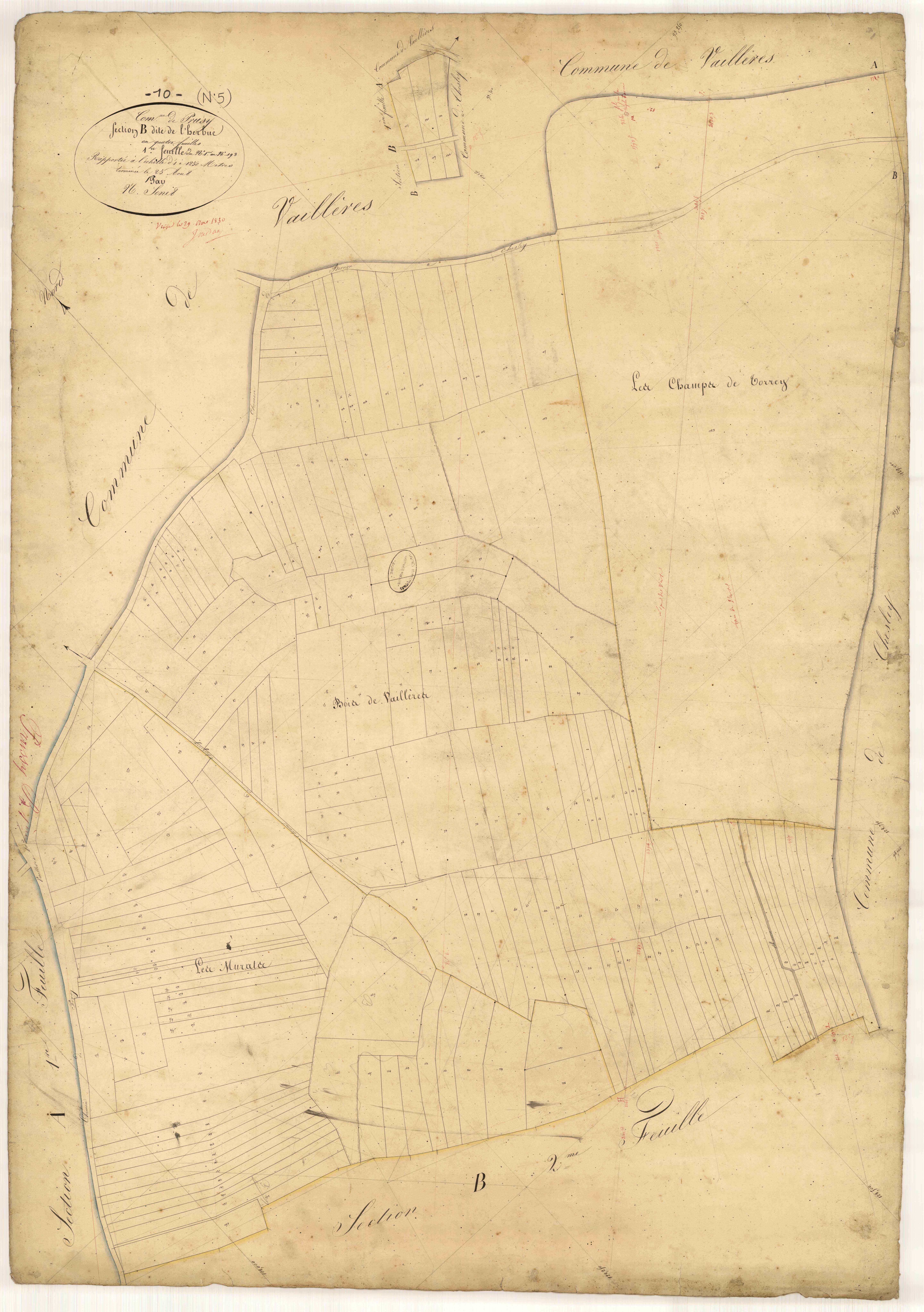 Prusy, section B dite de l'Herbue, feuille n° 1, parcelles n° 1-193