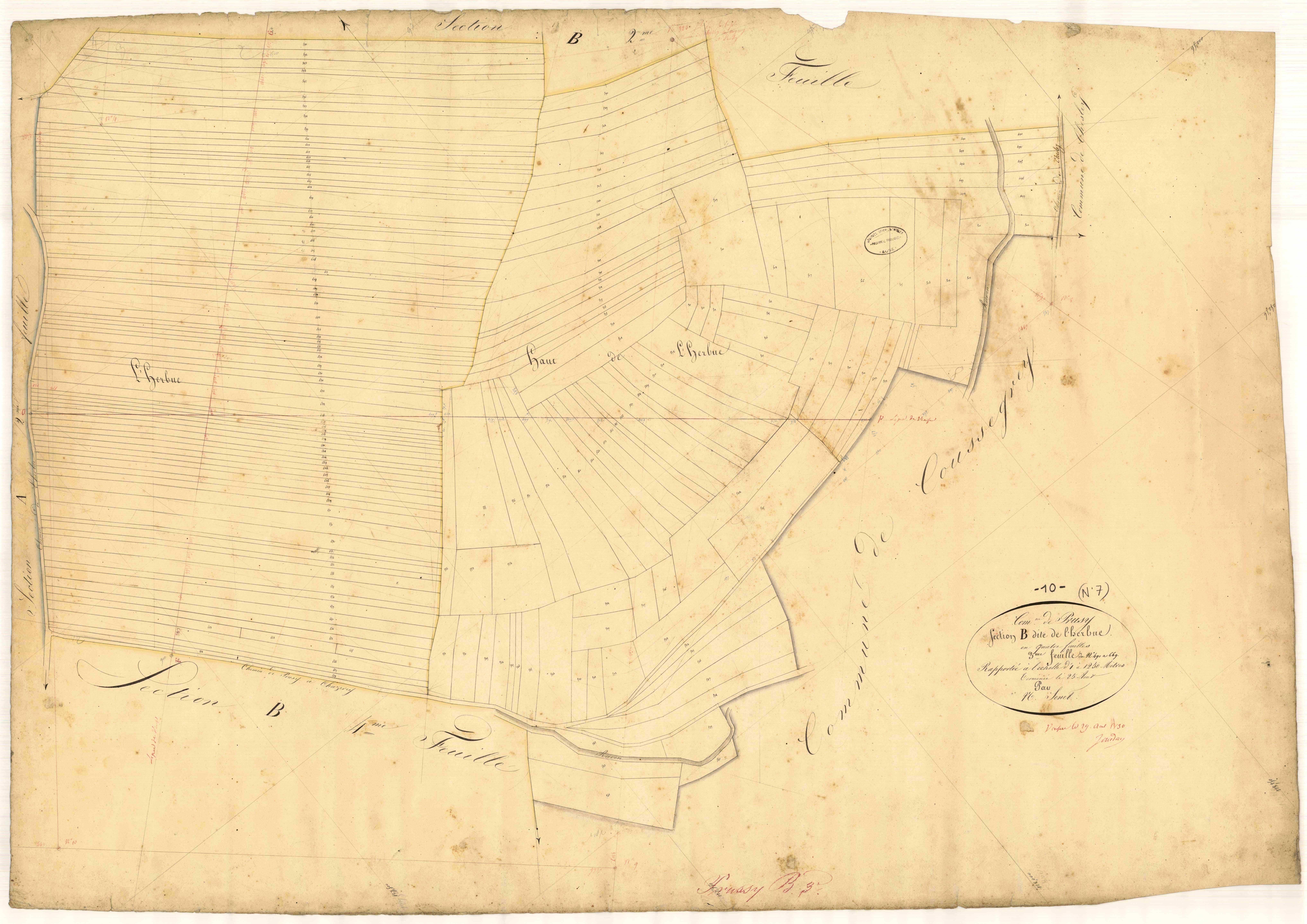 Prusy, section B dite de l'Herbue, feuille n° 3, parcelles n° 490-669