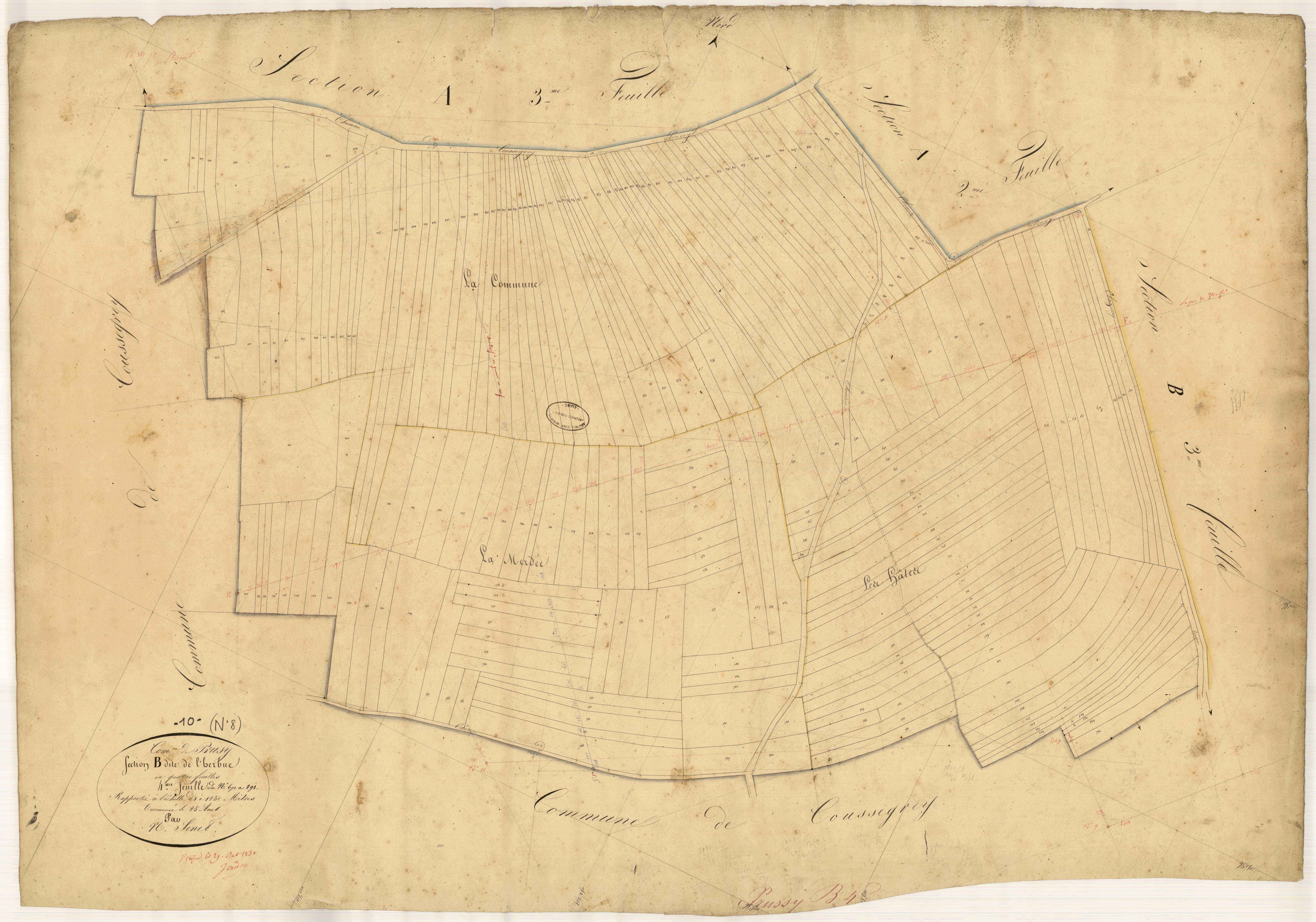 Prusy, section B dite de l'Herbue, feuille n° 4, parcelles n° 670-891
