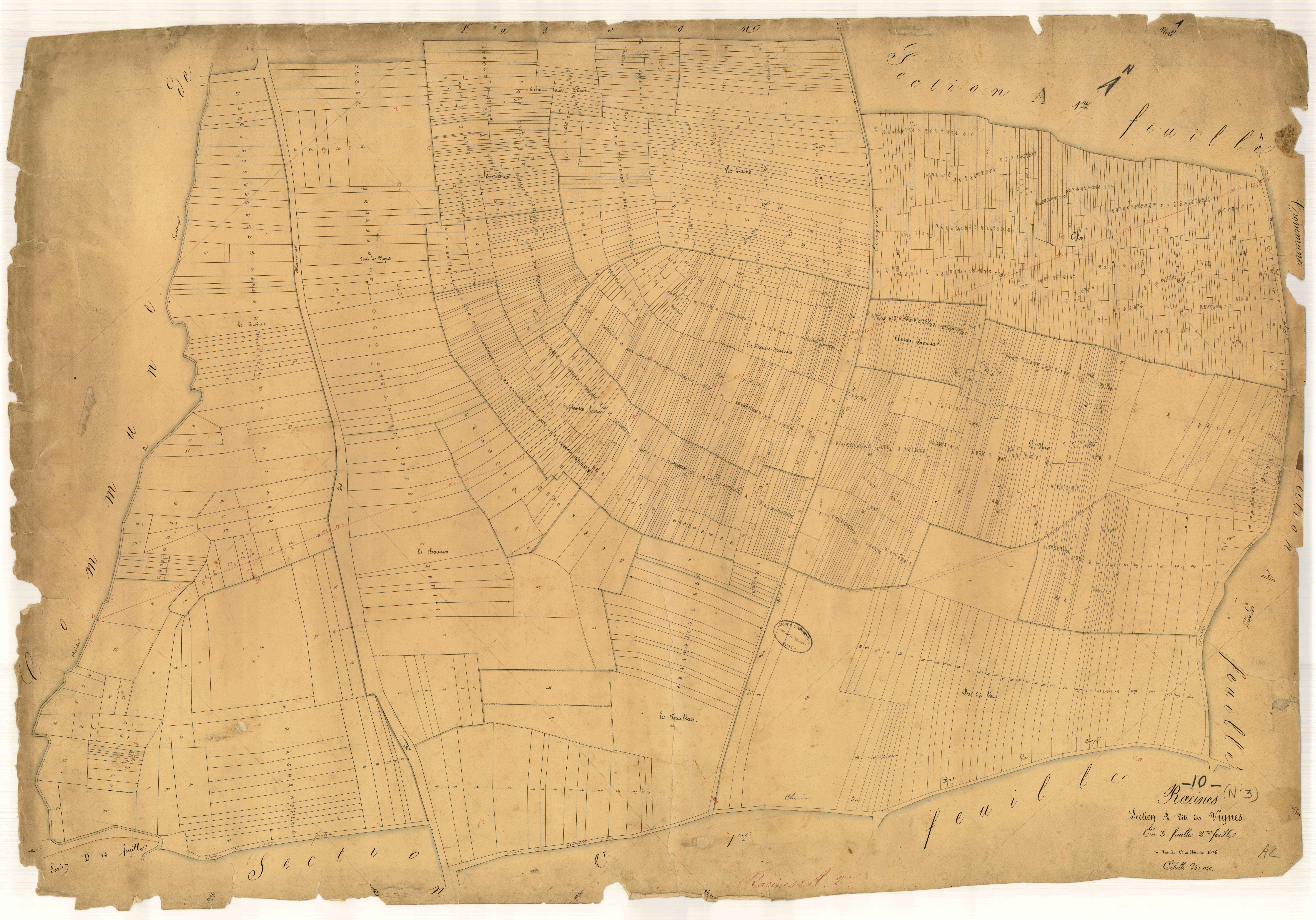 Racines, section A dite des Vignes, feuille n° 2, parcelles n° 173-1676