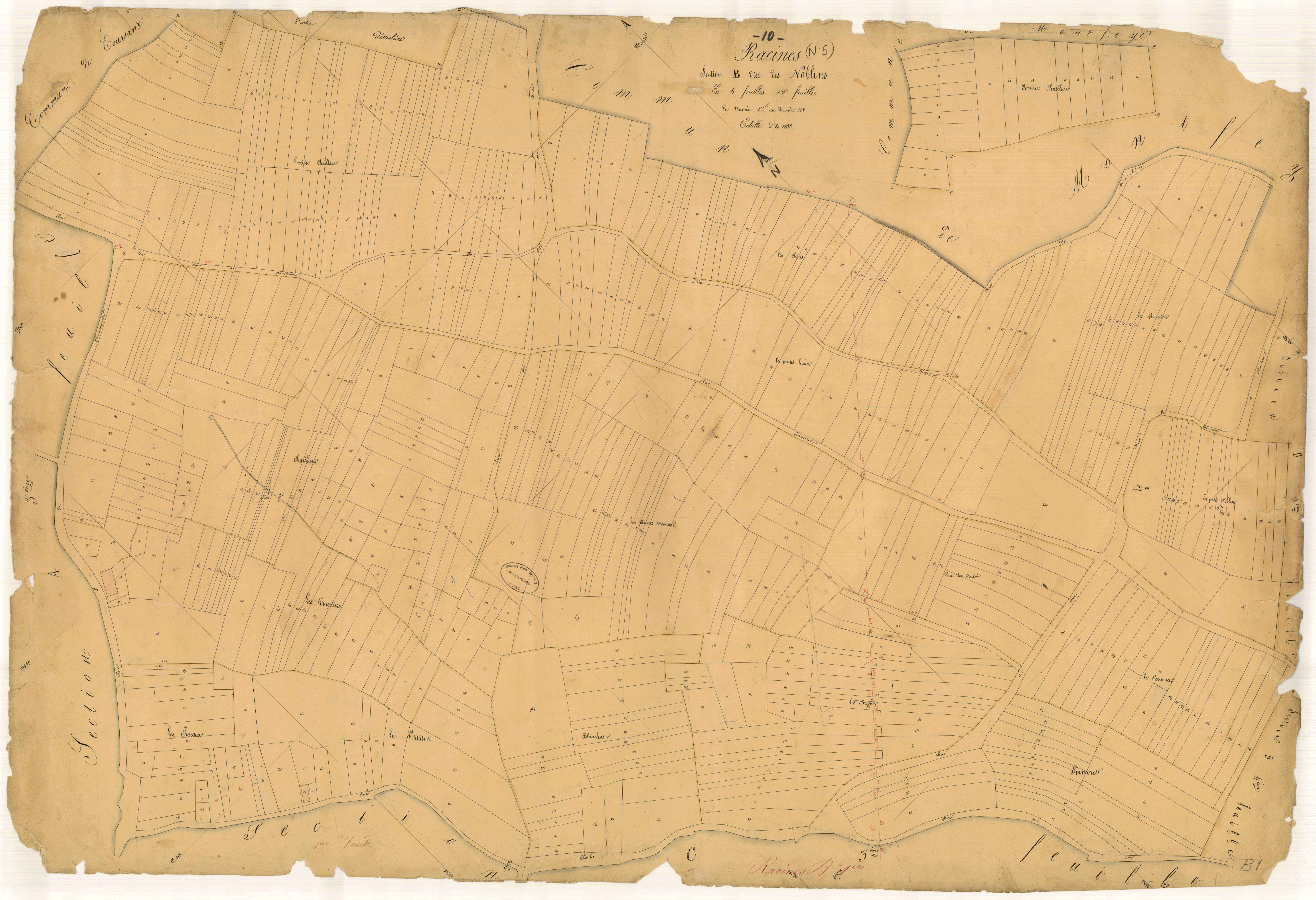 Racines, section B dite des Noblins, feuille n° 1, parcelles n° 1-568