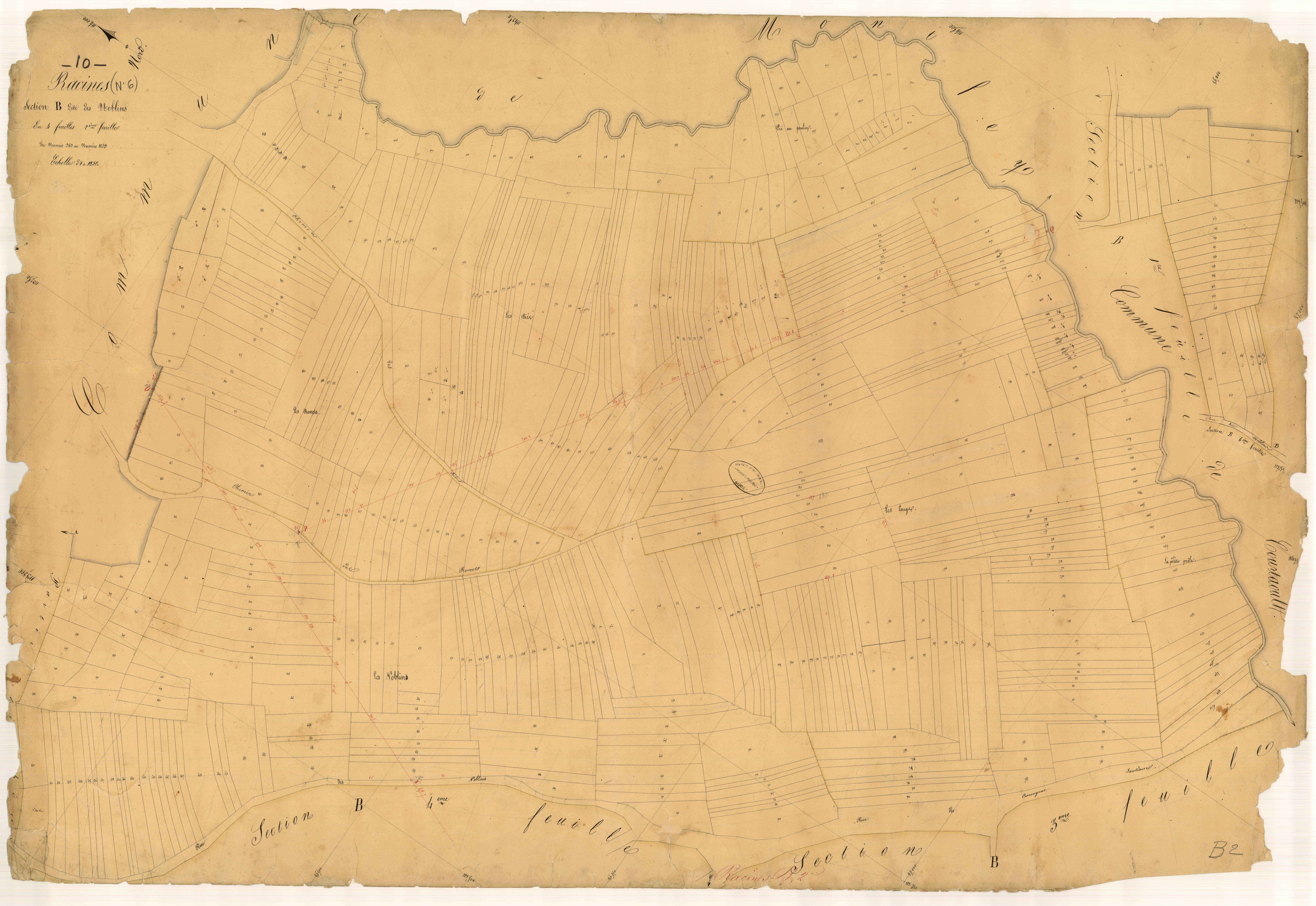 Racines, section B dite des Noblins, feuille n° 2, parcelles n° 569-1059