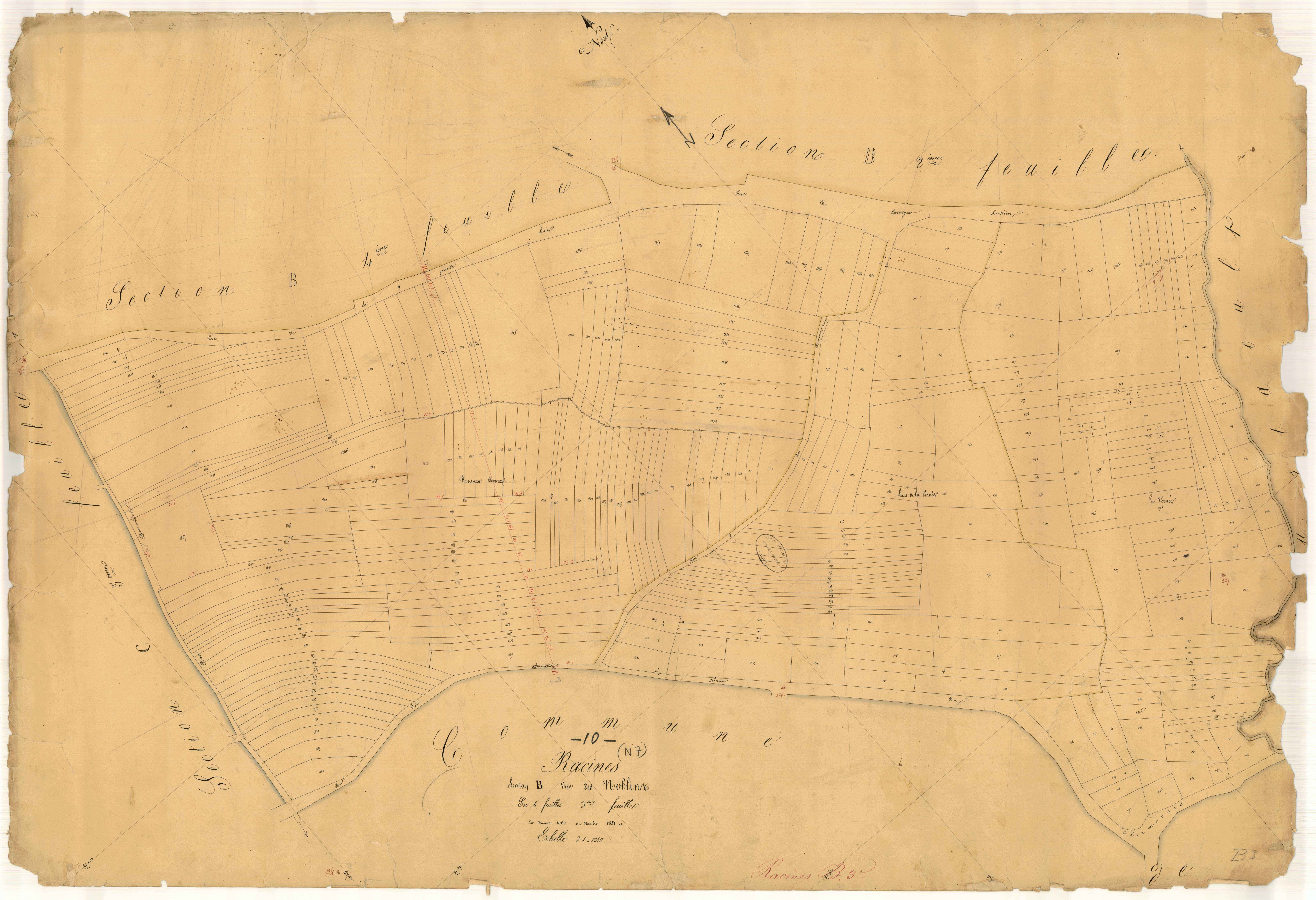 Racines, section B dite des Noblins, feuille n° 3, parcelles n° 1060-1351