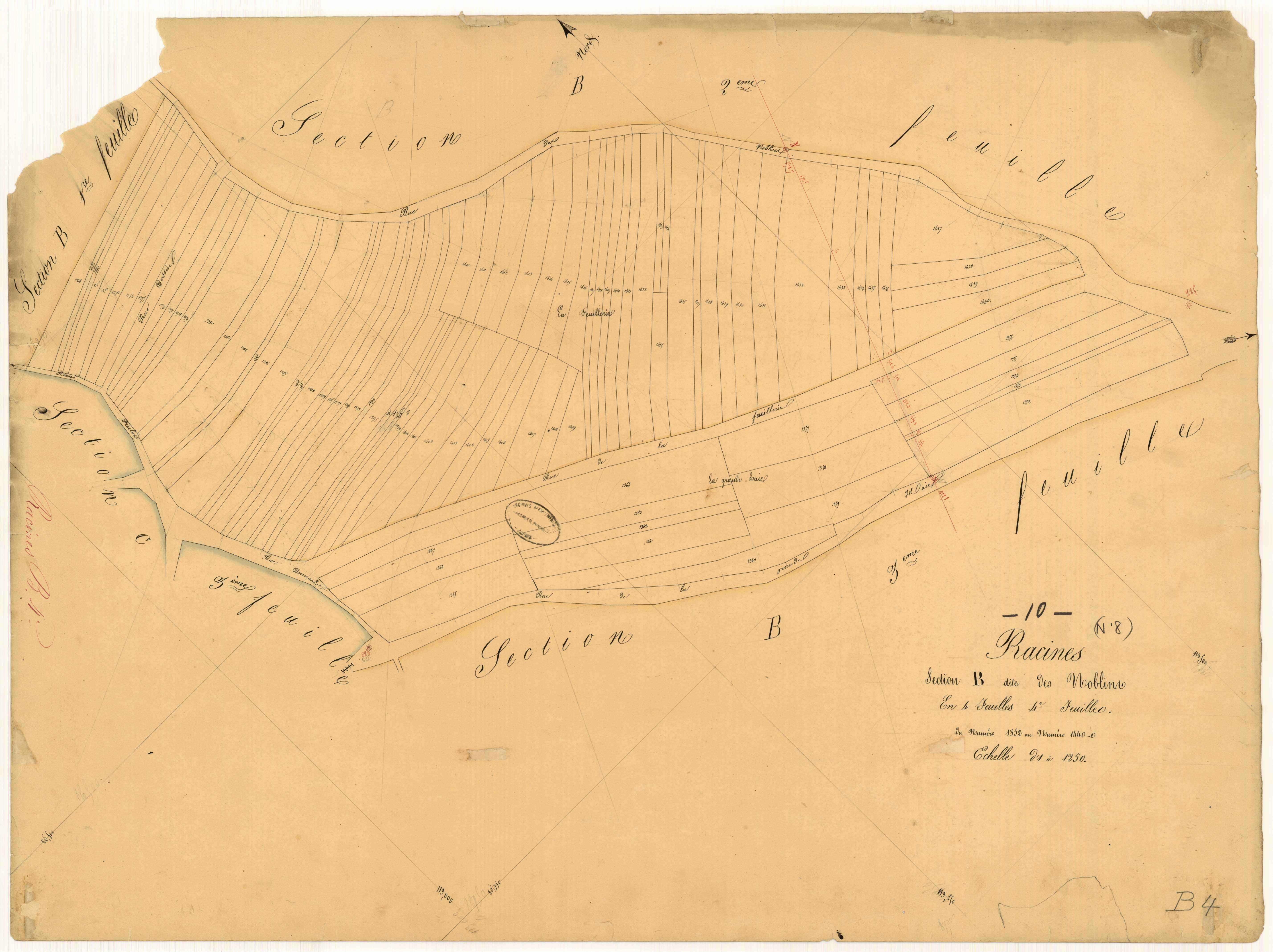 Racines, section B dite des Noblins, feuille n° 4, parcelles n° 1352-1440