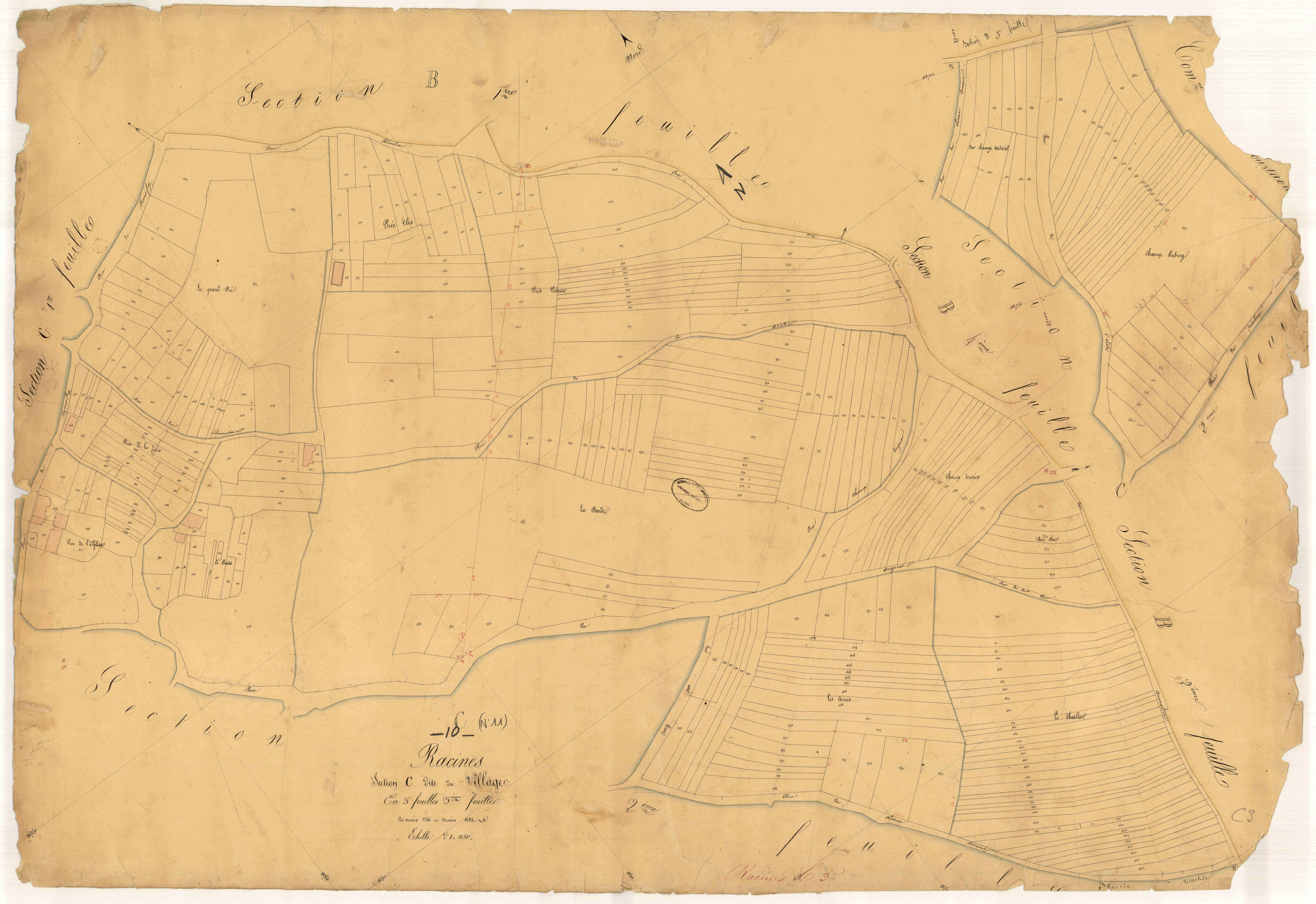 Racines, section C dite du Village, feuille n° 3, parcelles n° 1346-1683