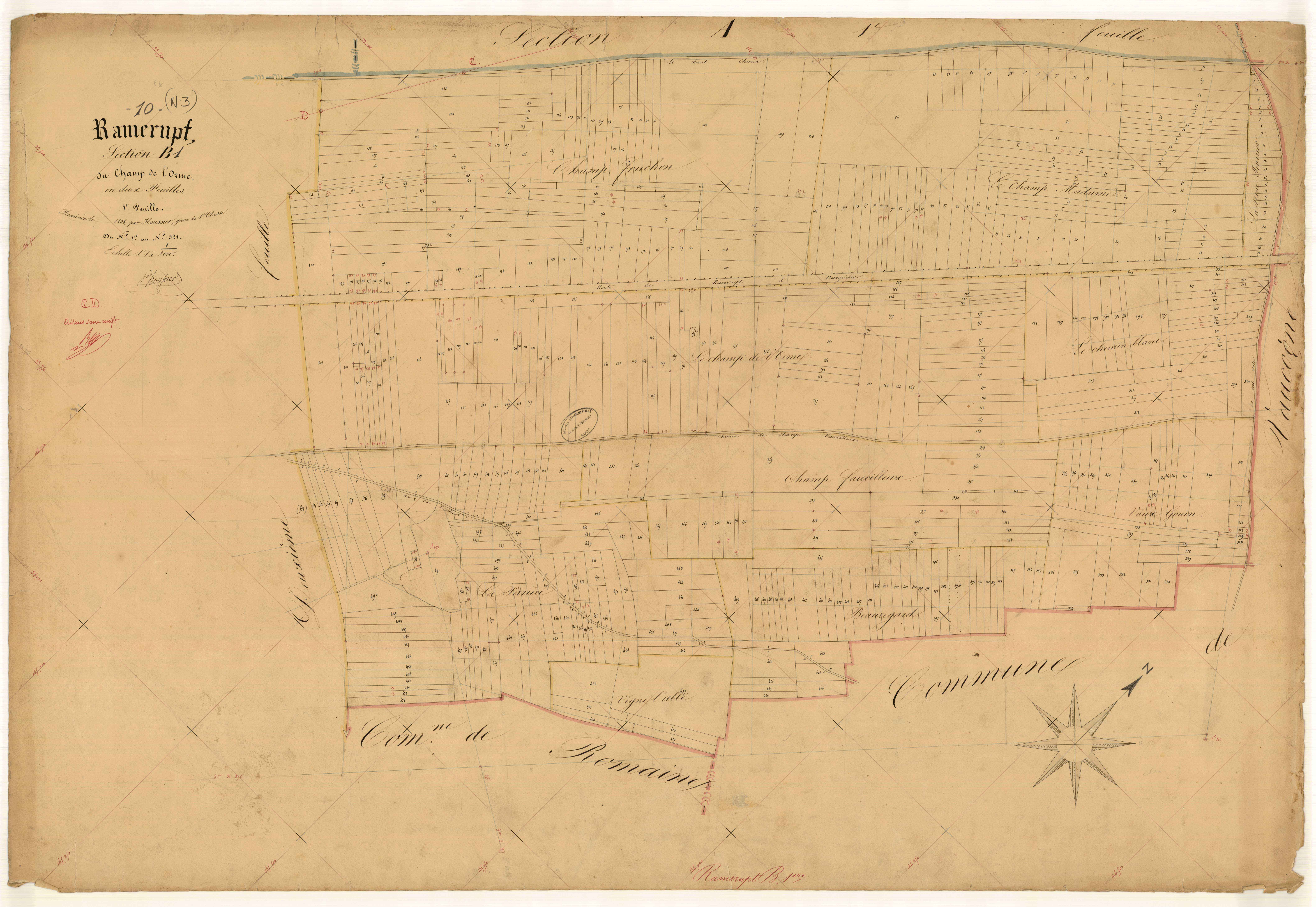 Ramerupt, section B dite du Champ de l'Orme, feuille n° 1, parcelles n°1-521