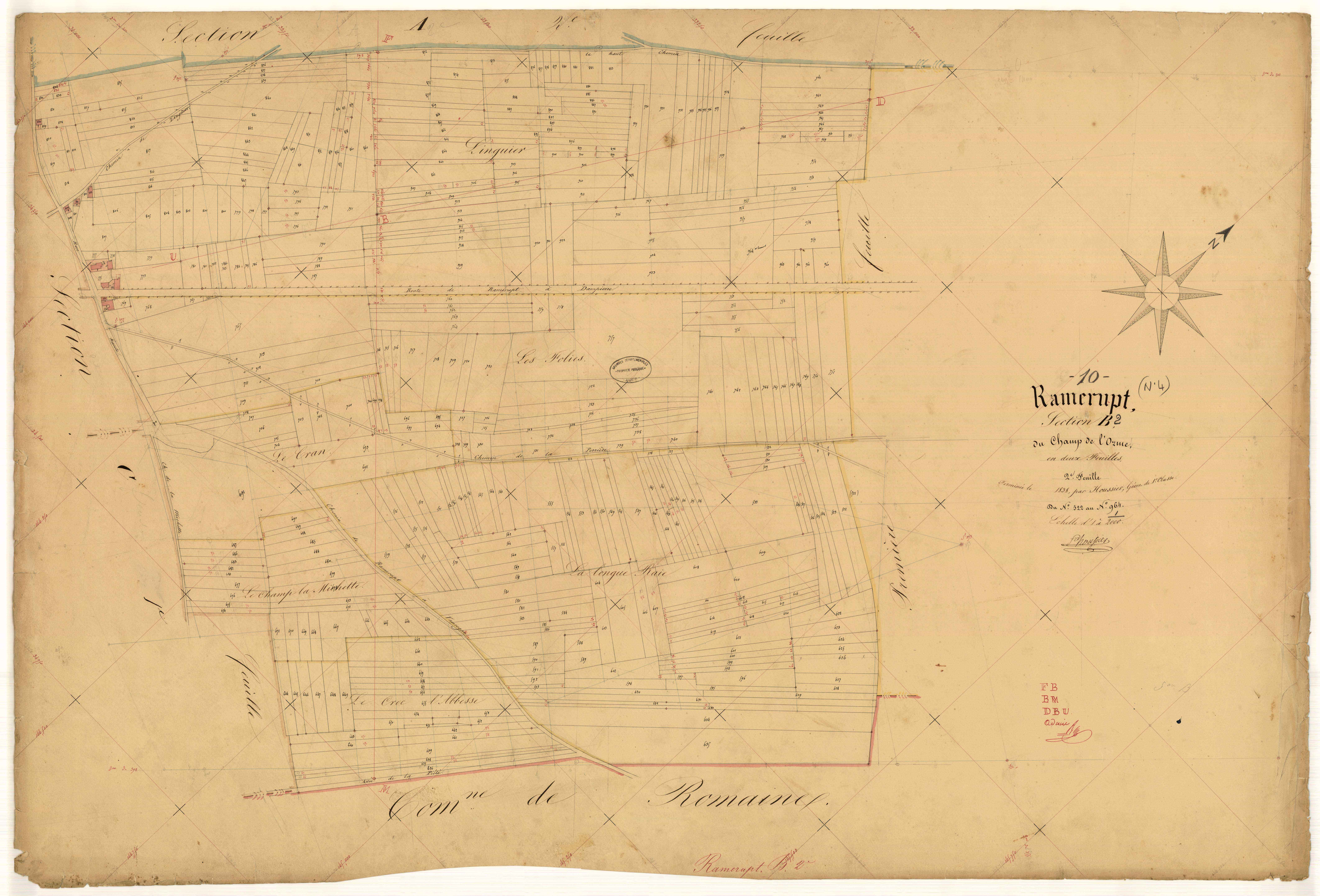 Ramerupt, section B dite du Champ de l'Orme, feuille n° 2, parcelles n°522-964