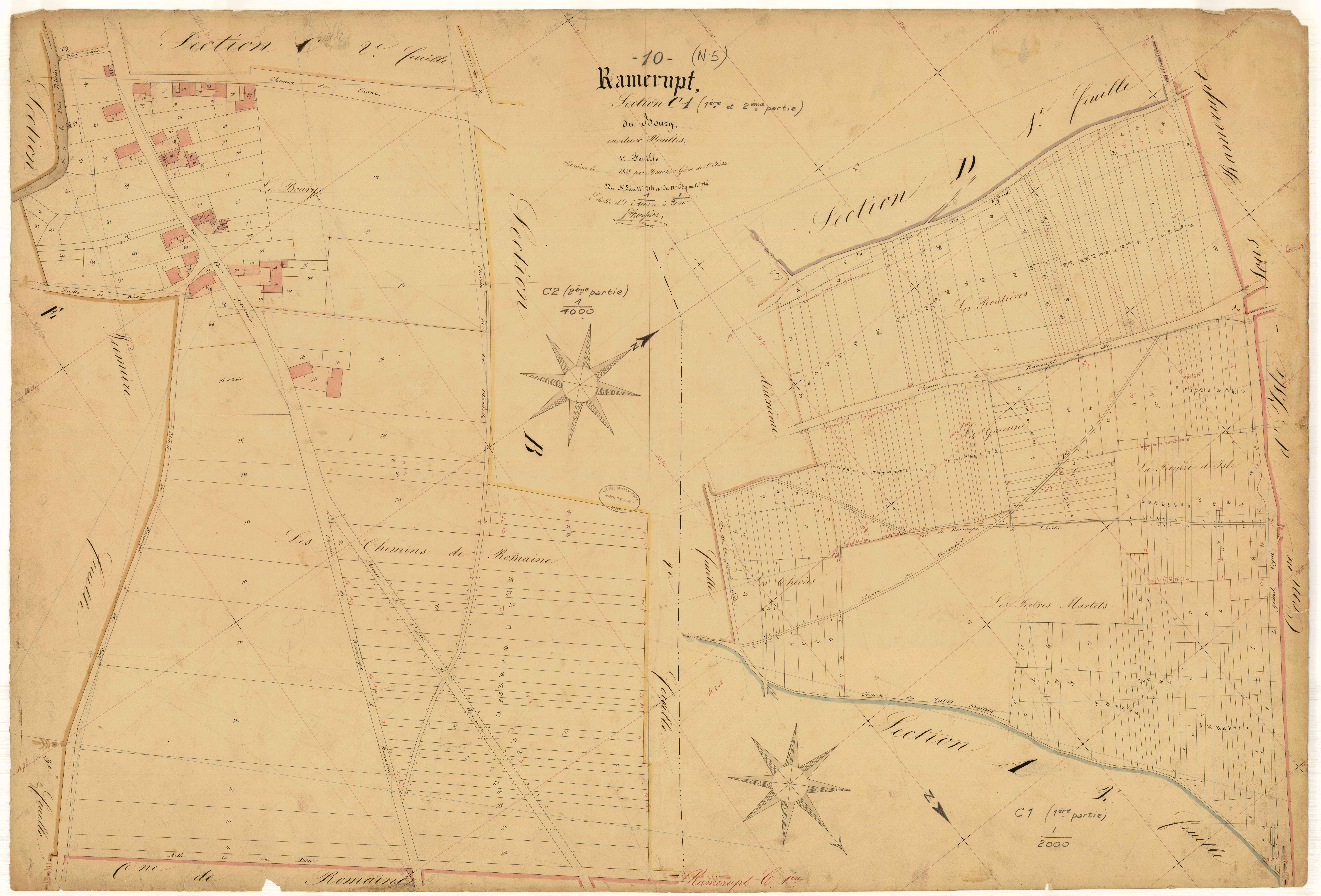 Ramerupt, section C 1 et 2 dite du Bourg, feuille n° 1, parcelles n°1-214, parcelles n° 669-786