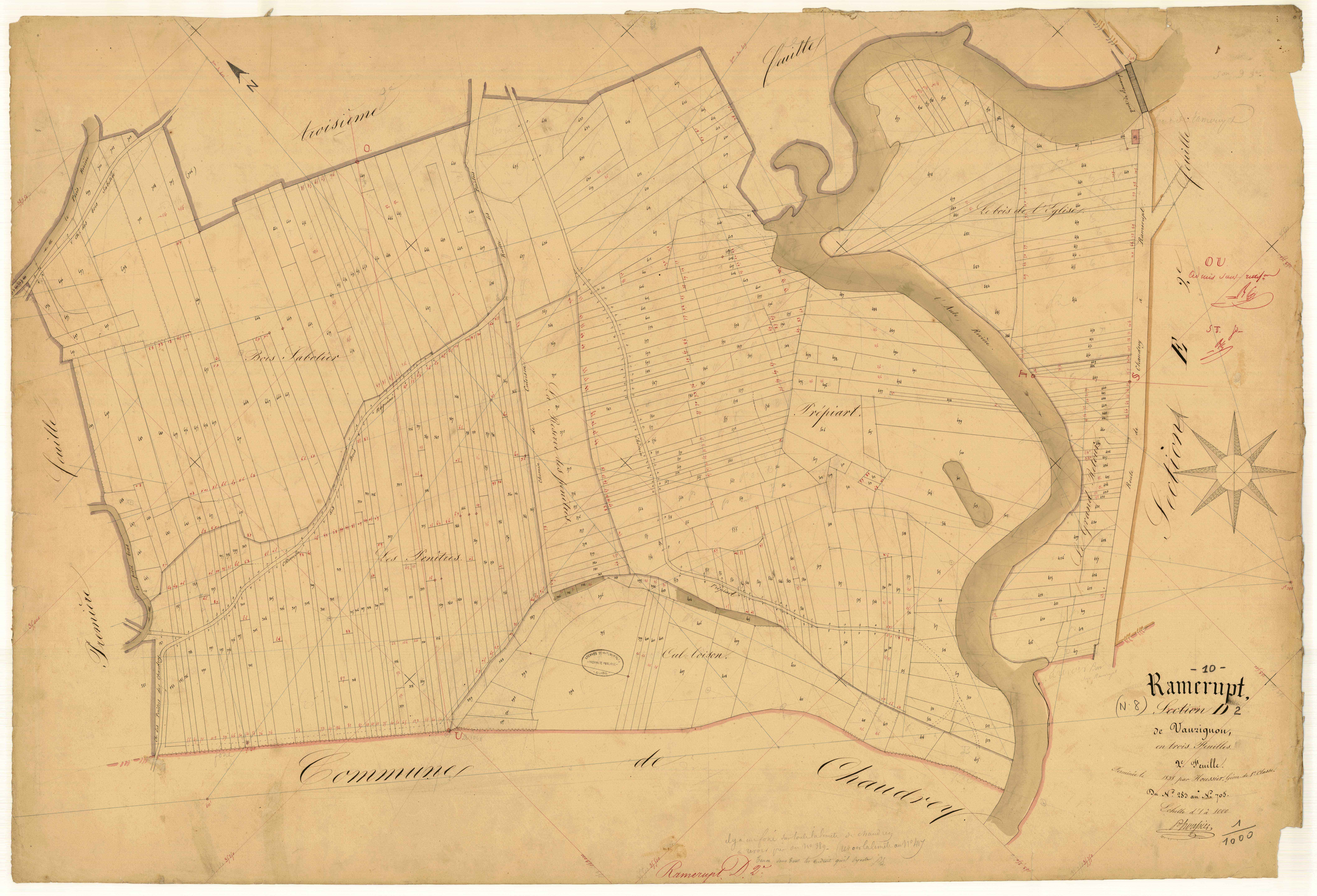 Ramerupt, section D dite de Vaurignon, feuille n° 2, parcelles n°283-705