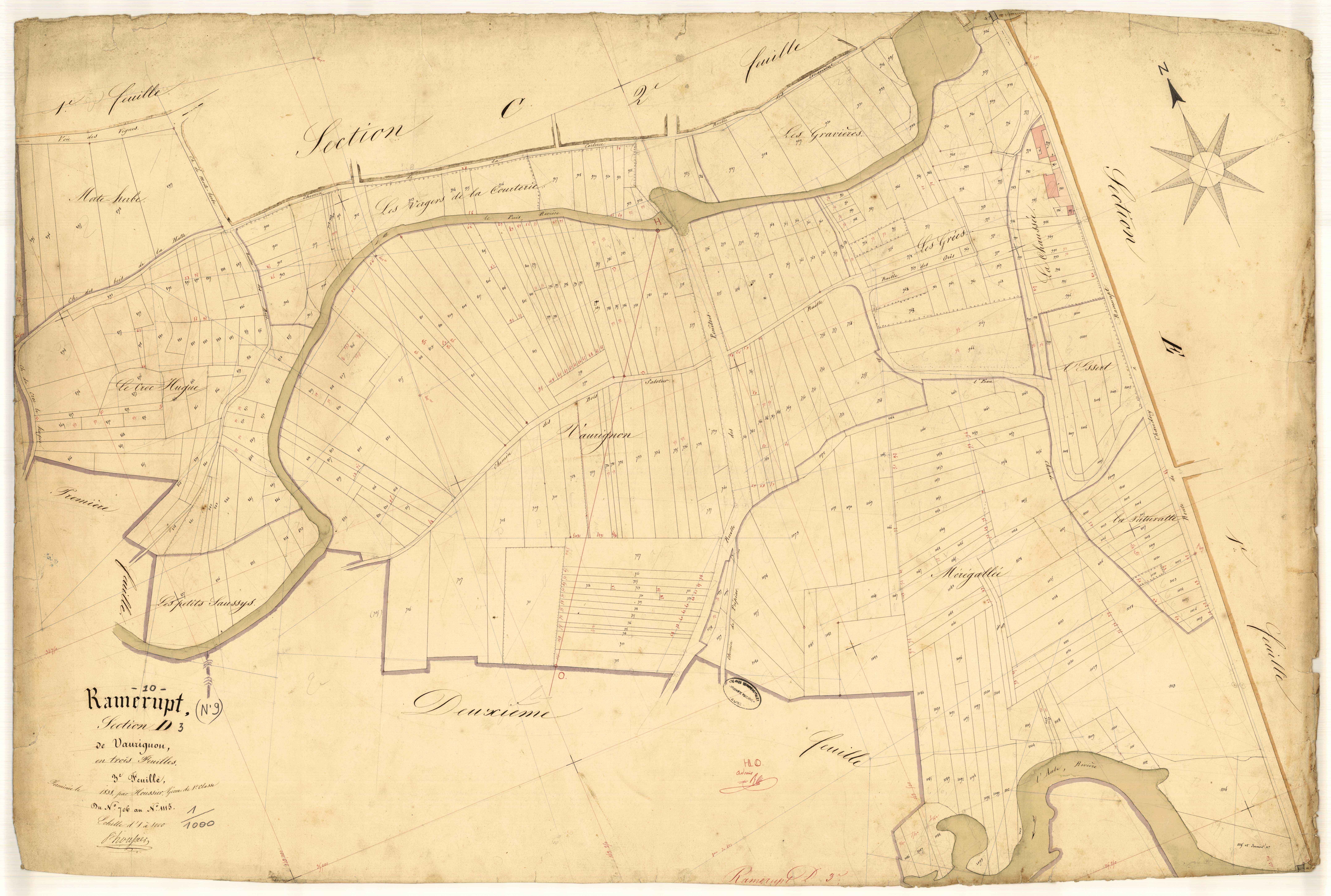 Ramerupt, section D dite de Vaurignon, feuille n° 3, parcelles n°706-1115