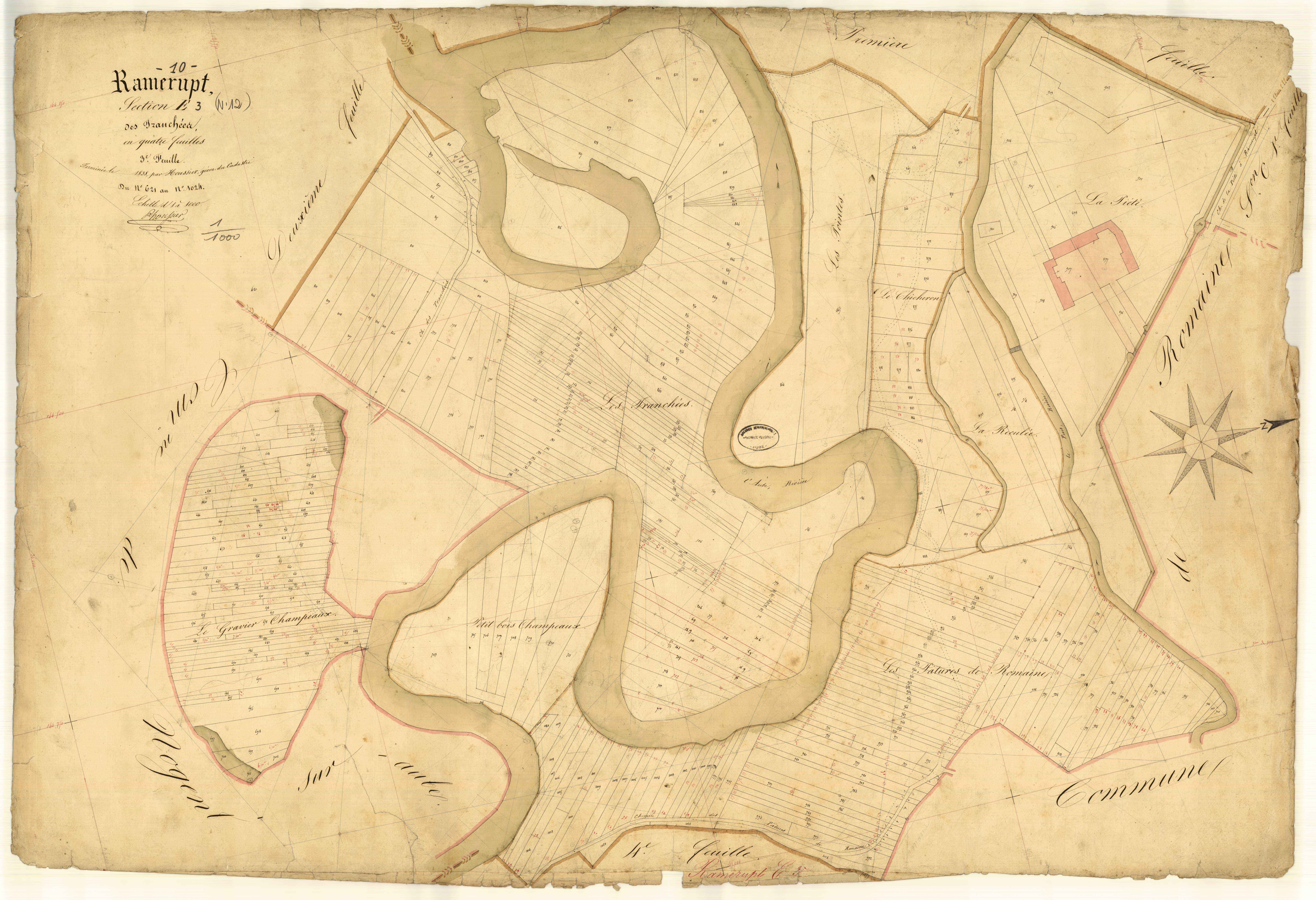 Ramerupt, section E dite des Tranchées, feuille n° 3, parcelles n°621-1024