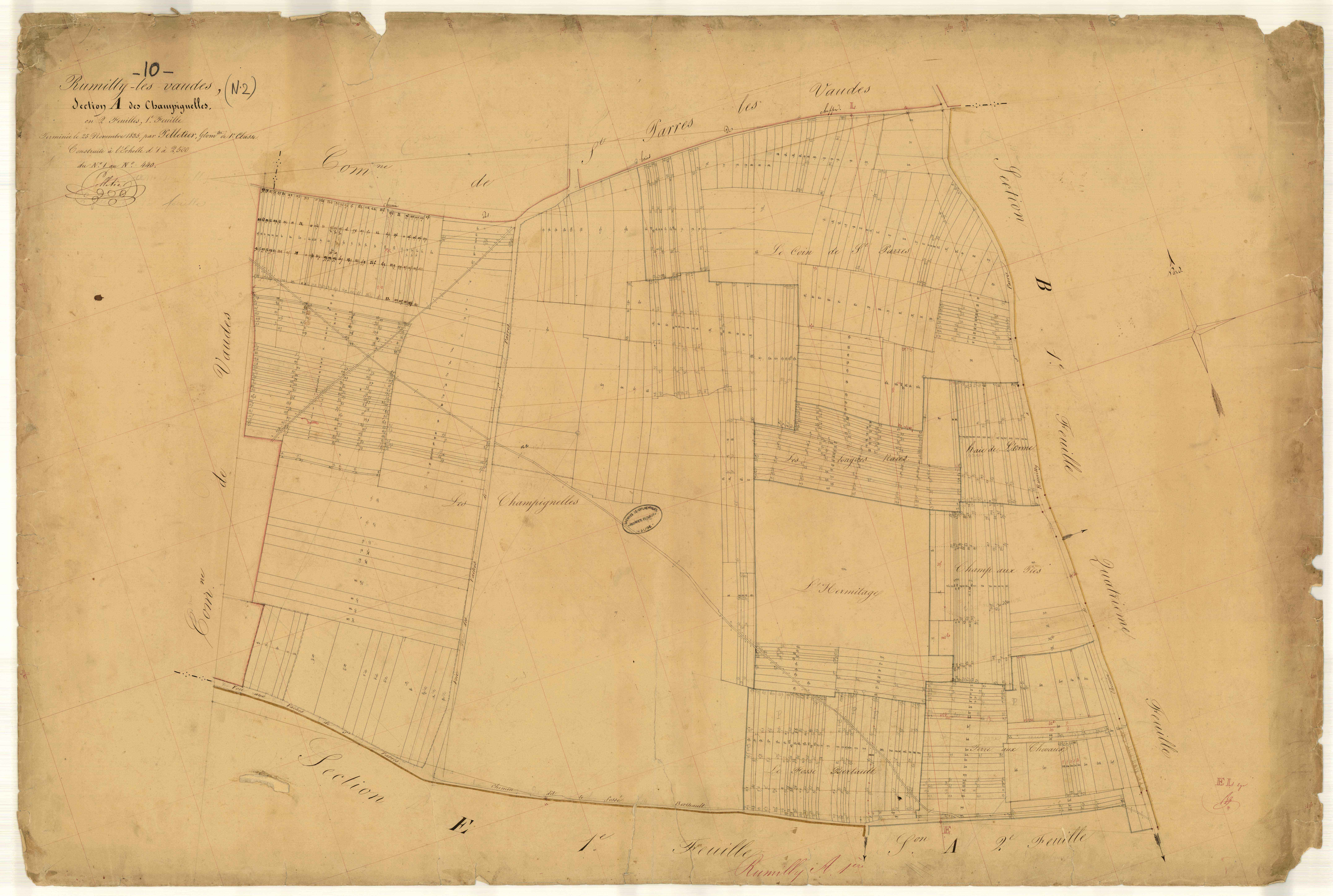 Rumilly-les-Vaudes, section A dite des Champignelles, feuille n° 1, parcelles n° 1-440