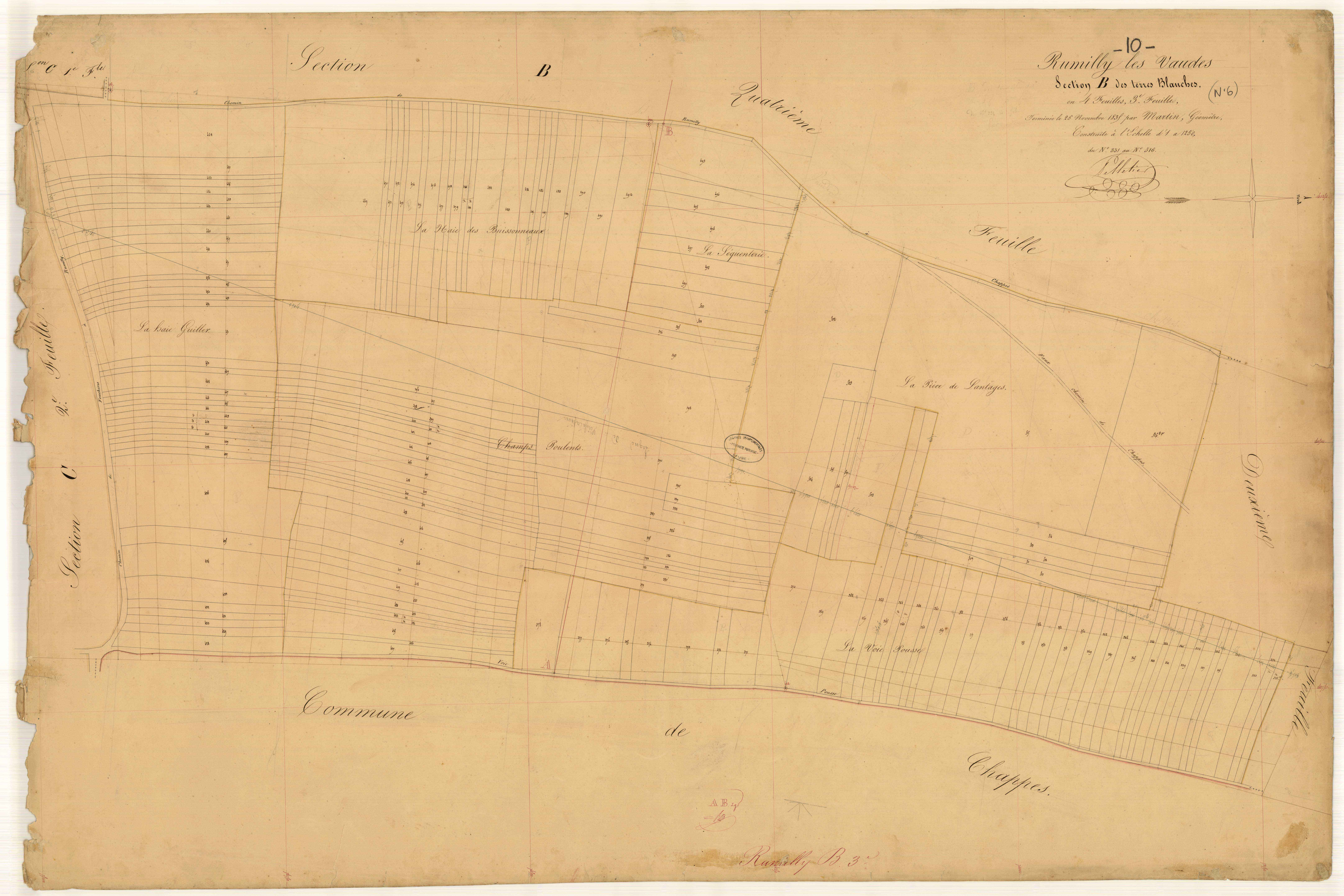 Rumilly-les-Vaudes, section B dite des Terres Blanches, feuille n° 3, parcelles n° 331-516