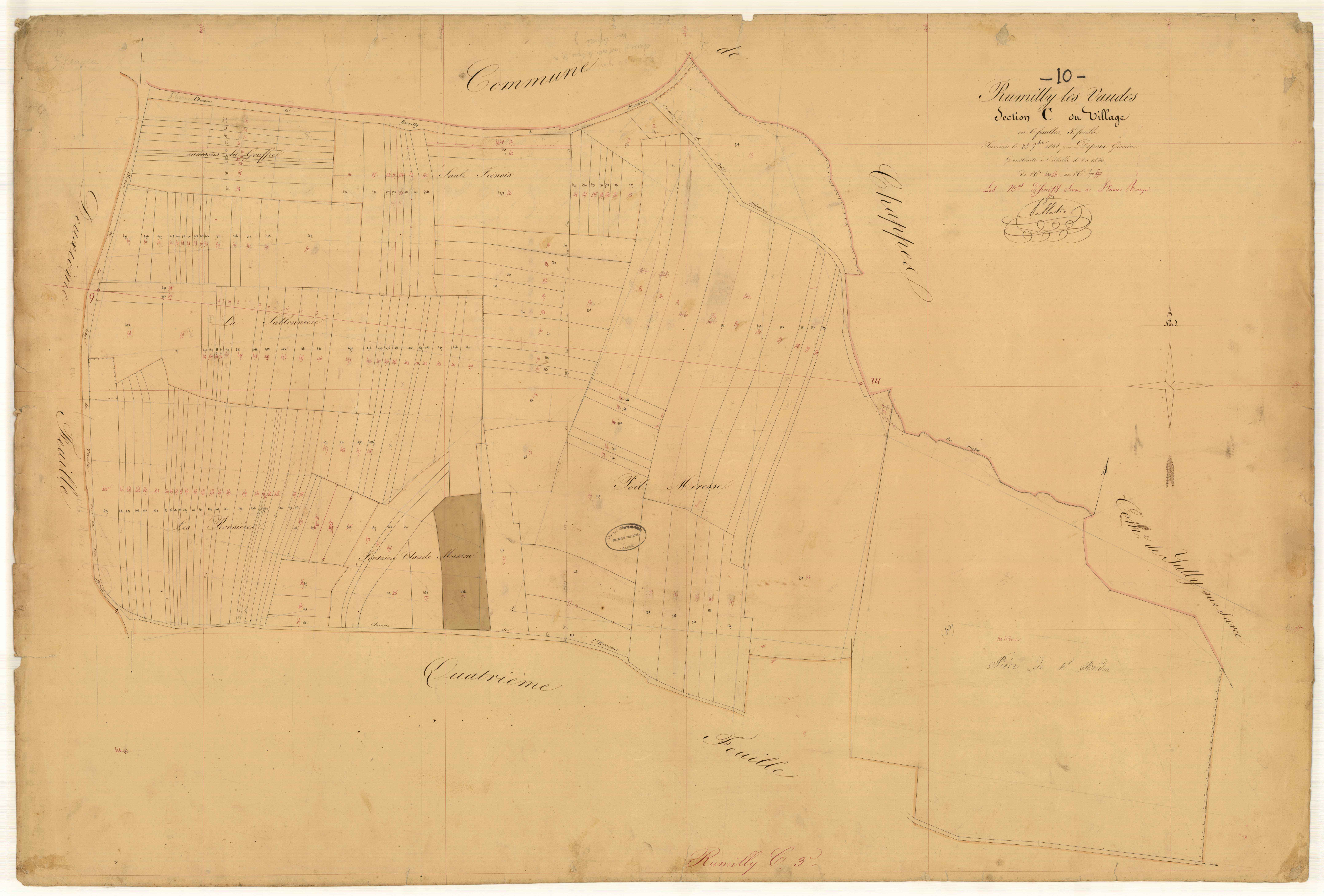 Rumilly-les-Vaudes, section C dite du Village, feuille n° 3, parcelles n° 443-590