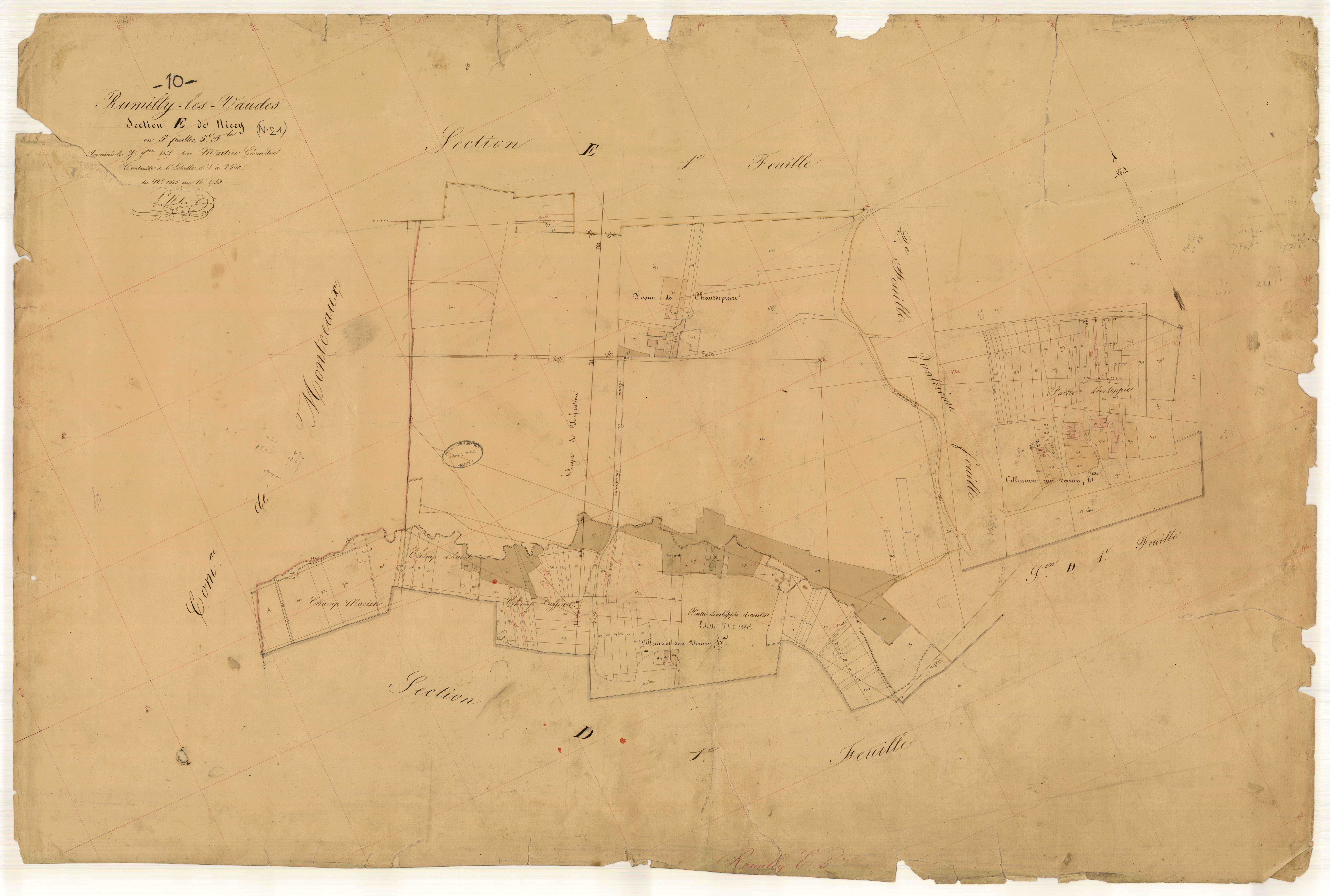 Rumilly-les-Vaudes, section E dite de Nicey, feuille n° 5, parcelles n° 1585-1752