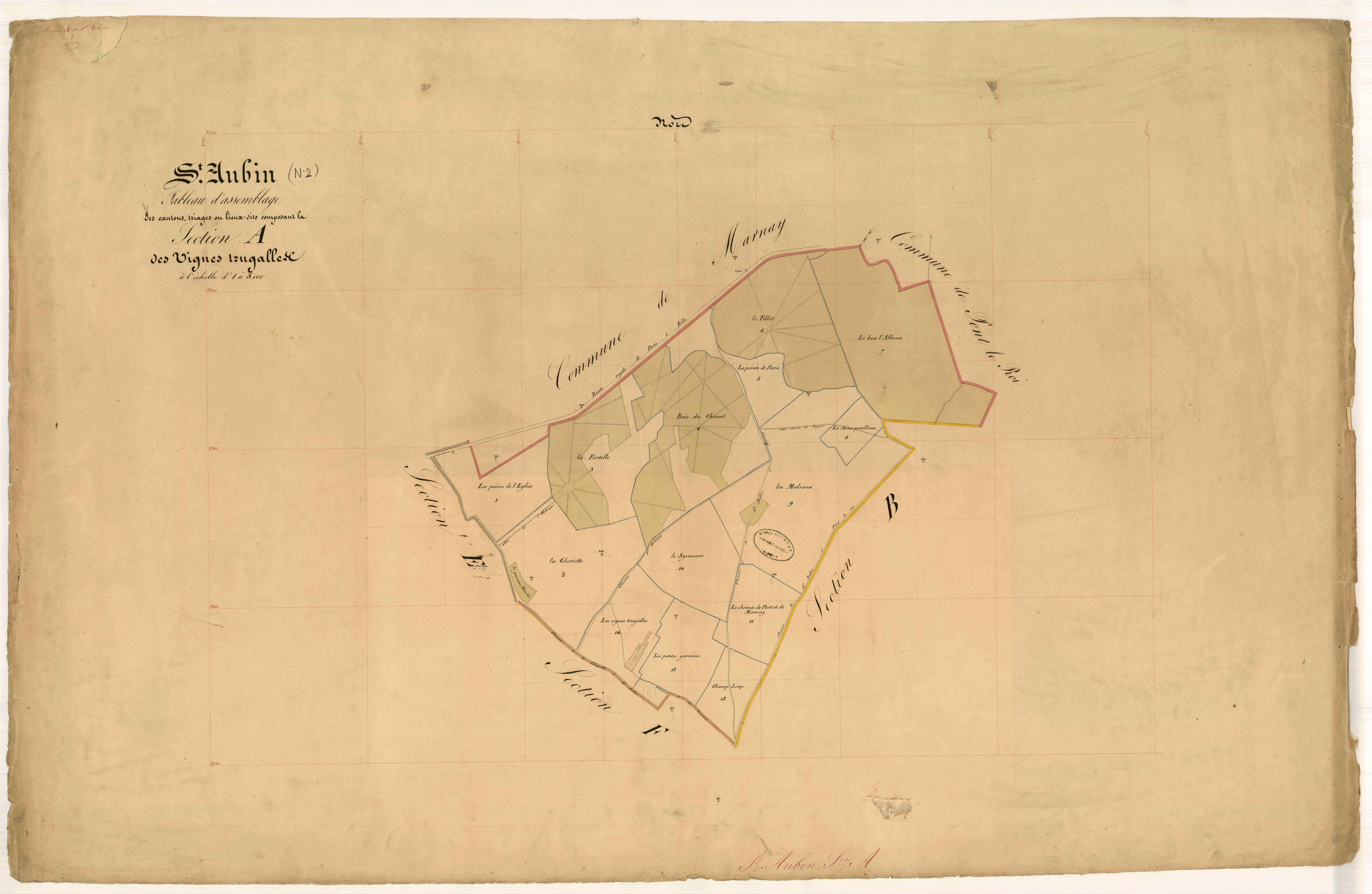 Saint-Aubin, tableau d'assemblage section A dite des Vignes Trugalles