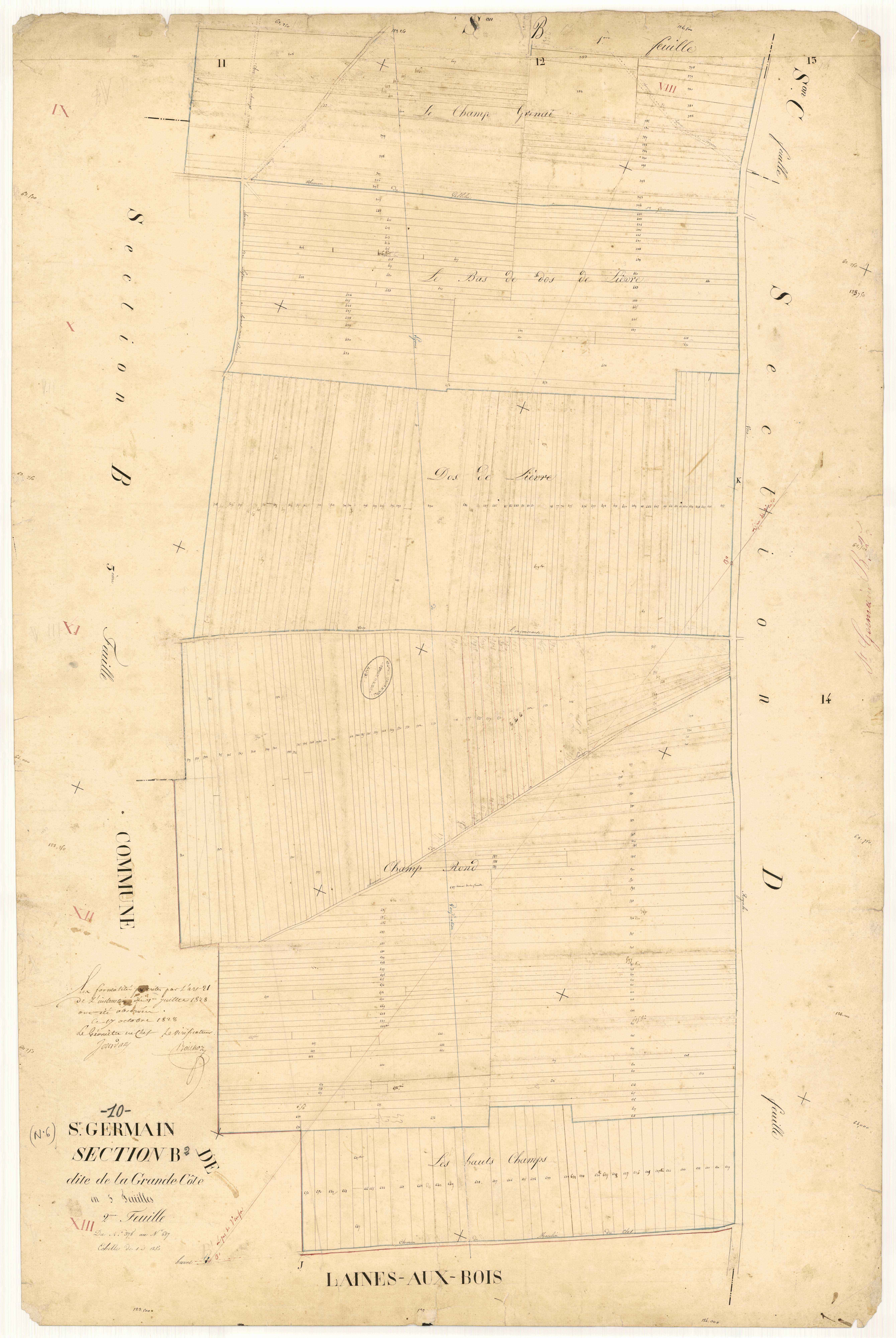 Saint-Germain, section B dite de la Grande Côte, feuille n° 2, parcelles n° 378-687
