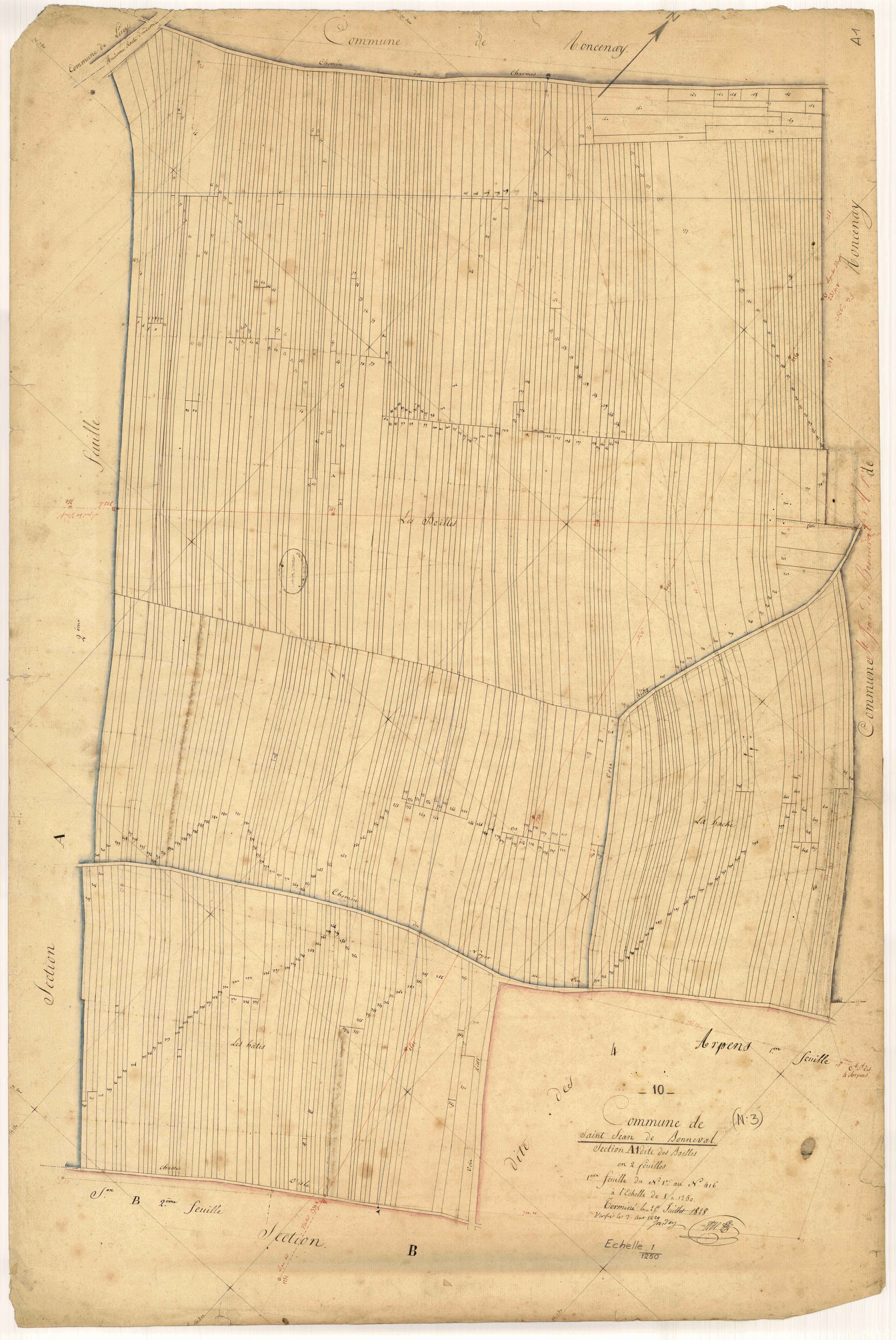 Saint-Jean-de-Bonneval, section A dite des Boëlles, feuille n° 1, parcelles n° 1-416