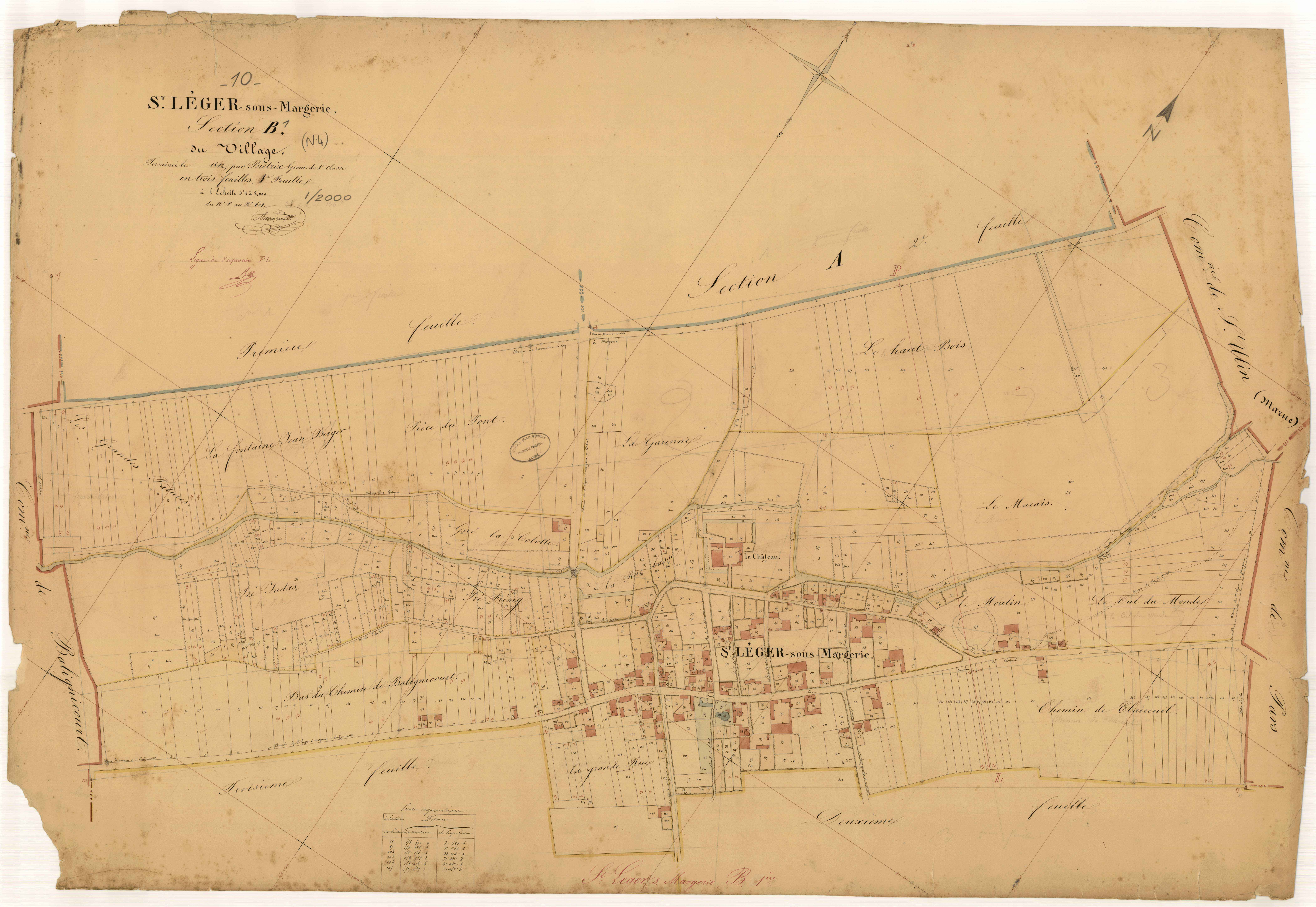 Saint-Léger-sous-Margerie, section B dite du Village, feuille n° 1, parcelles n°1-601