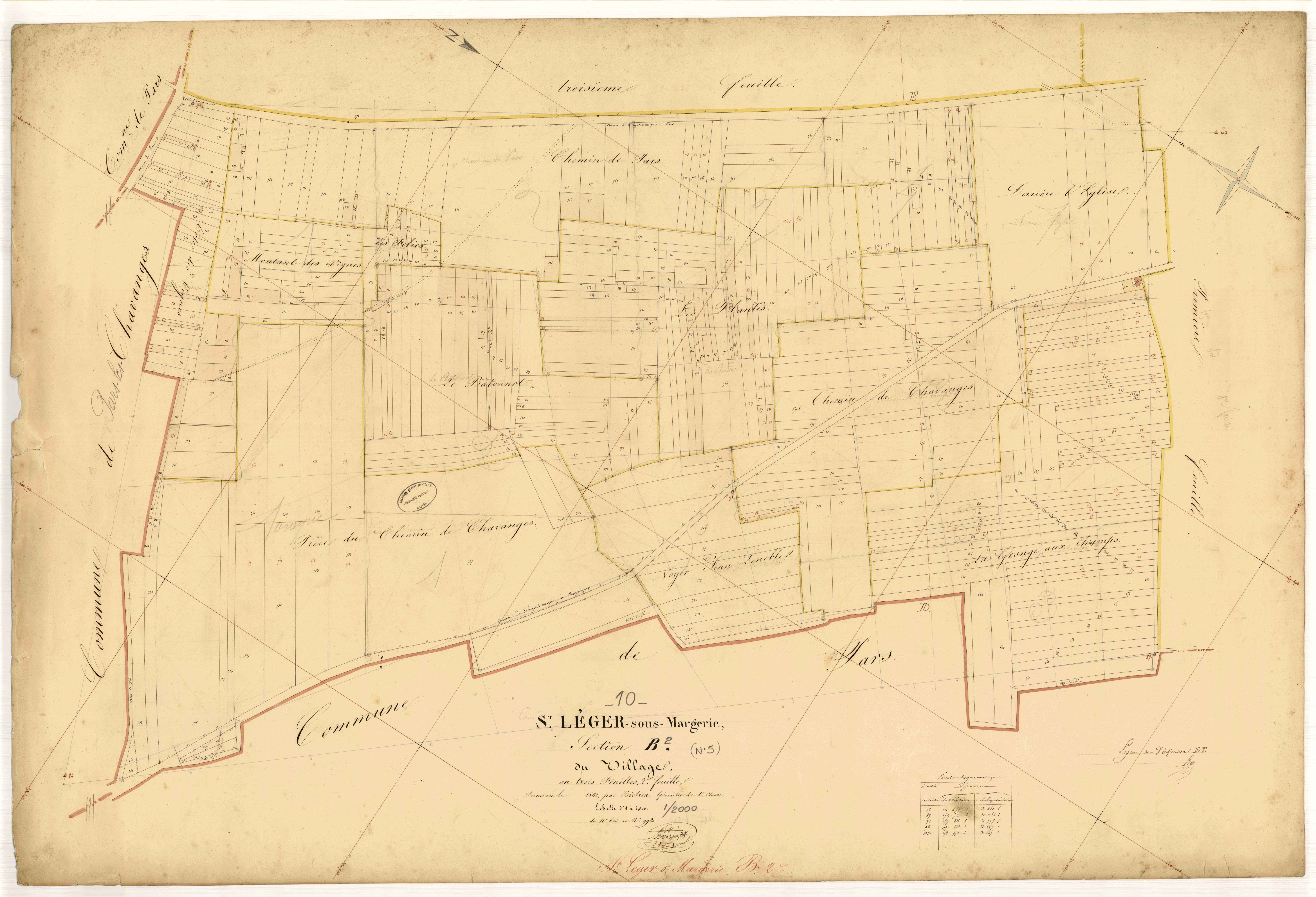 Saint-Léger-sous-Margerie, section B dite du Village, feuille n° 2, parcelles n°602-992