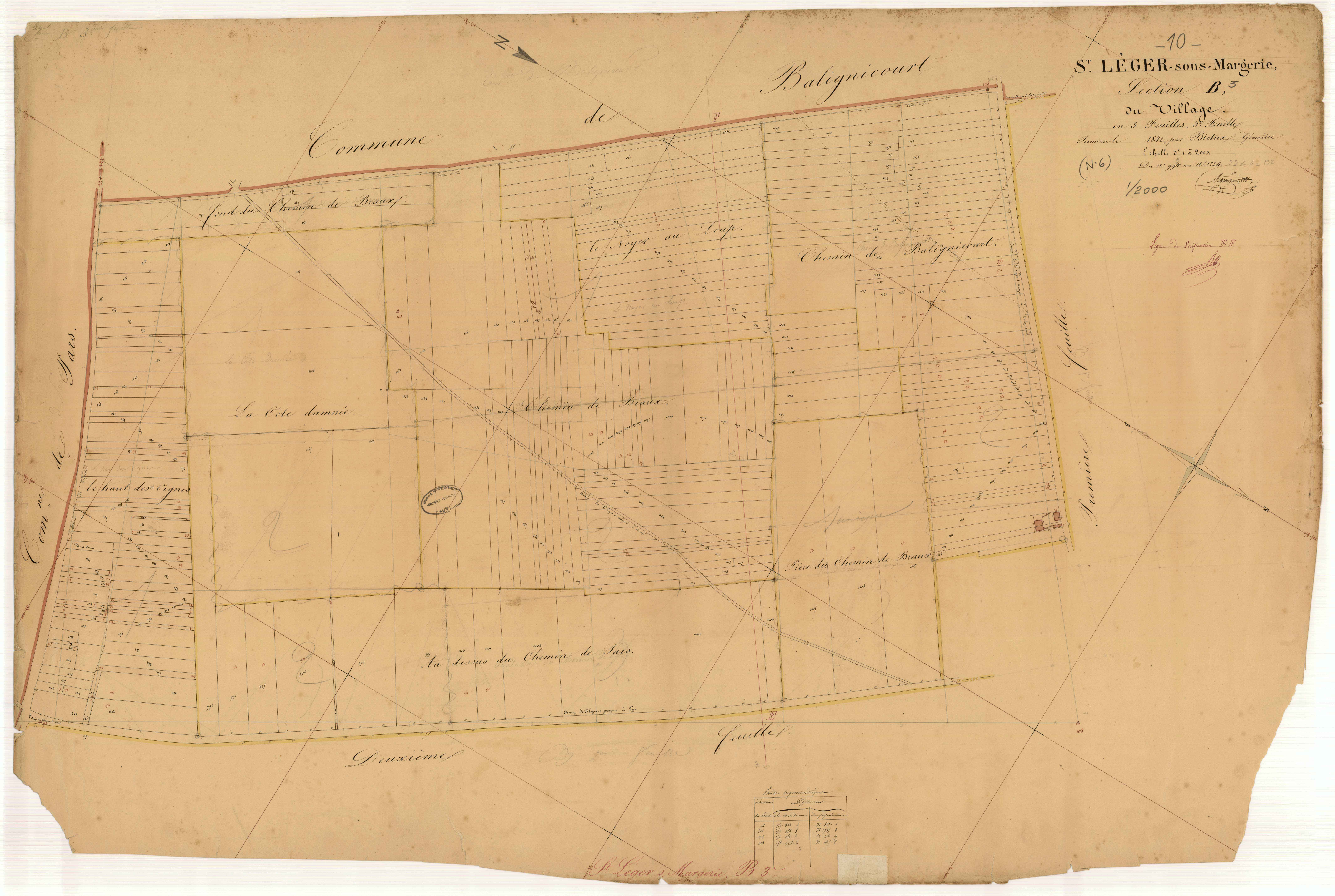 Saint-Léger-sous-Margerie, section B dite du Village, feuille n° 3, parcelles n°993-1224