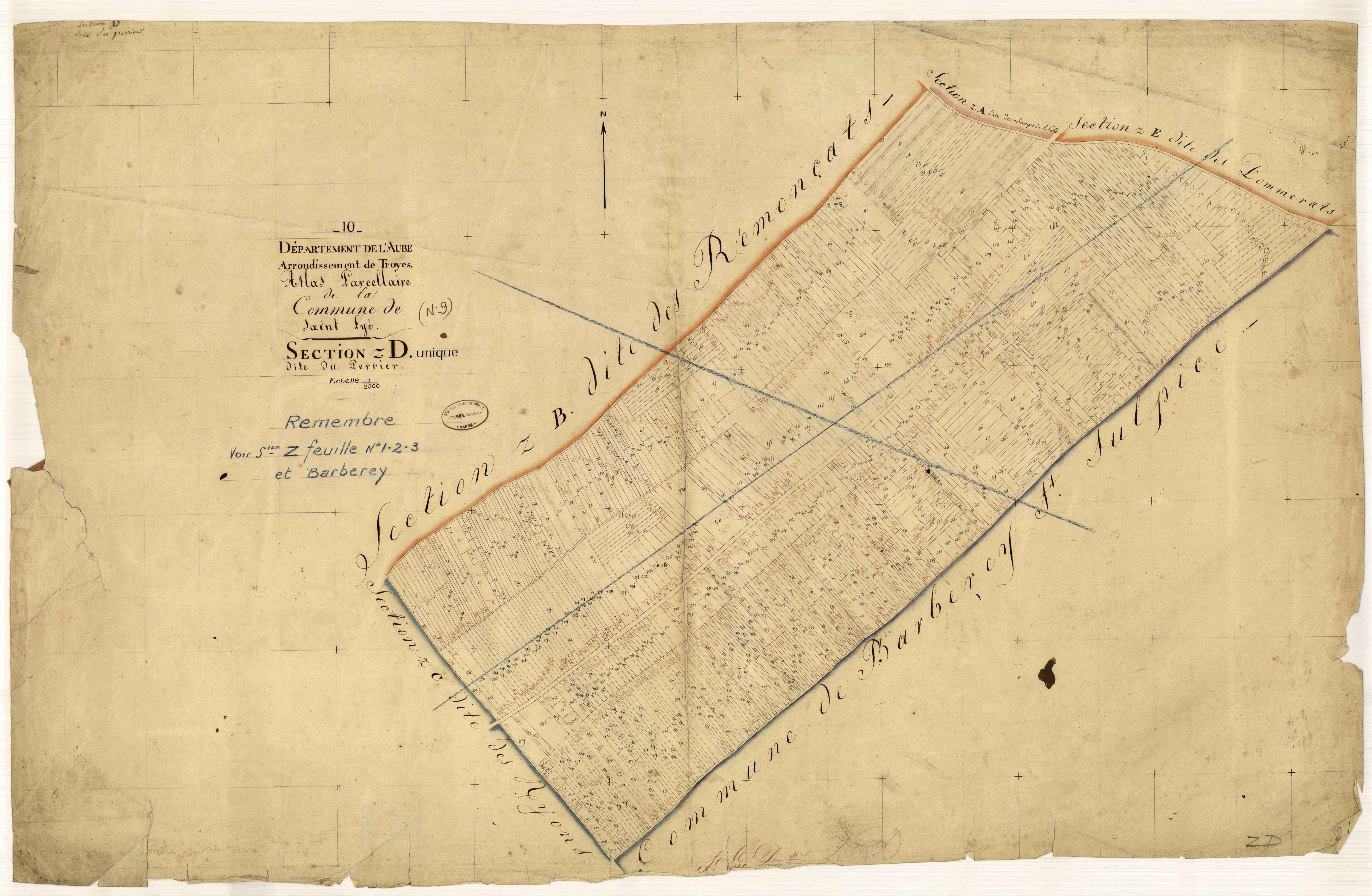 Saint-Lyé, section D dite du Perrier (voir section Z, feuilles 1-3 et Barberey)