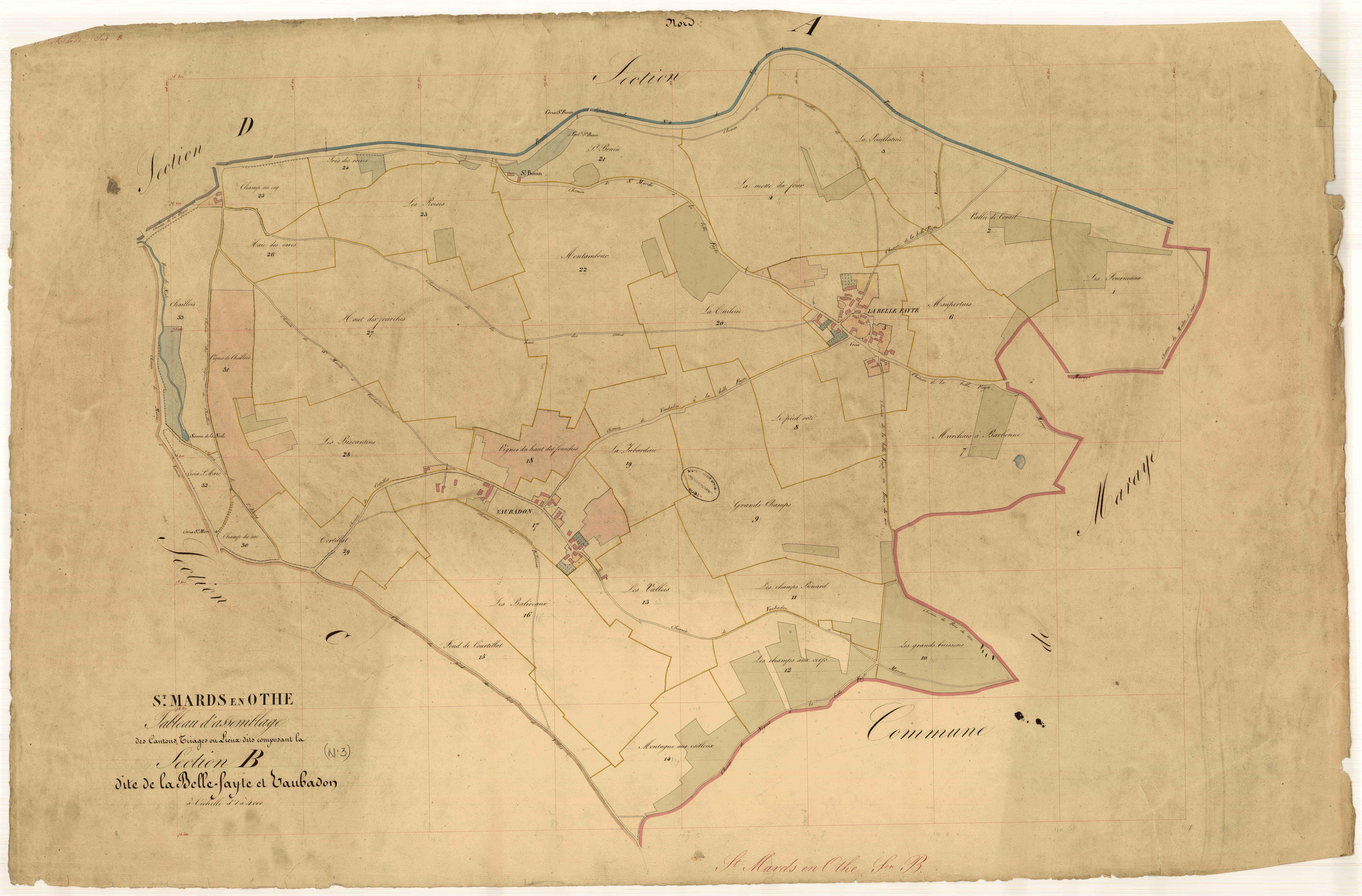 Saint-Mards-en-Othe, tableau d'assemblage section B dite de la Belle Fayte et Vaubadon