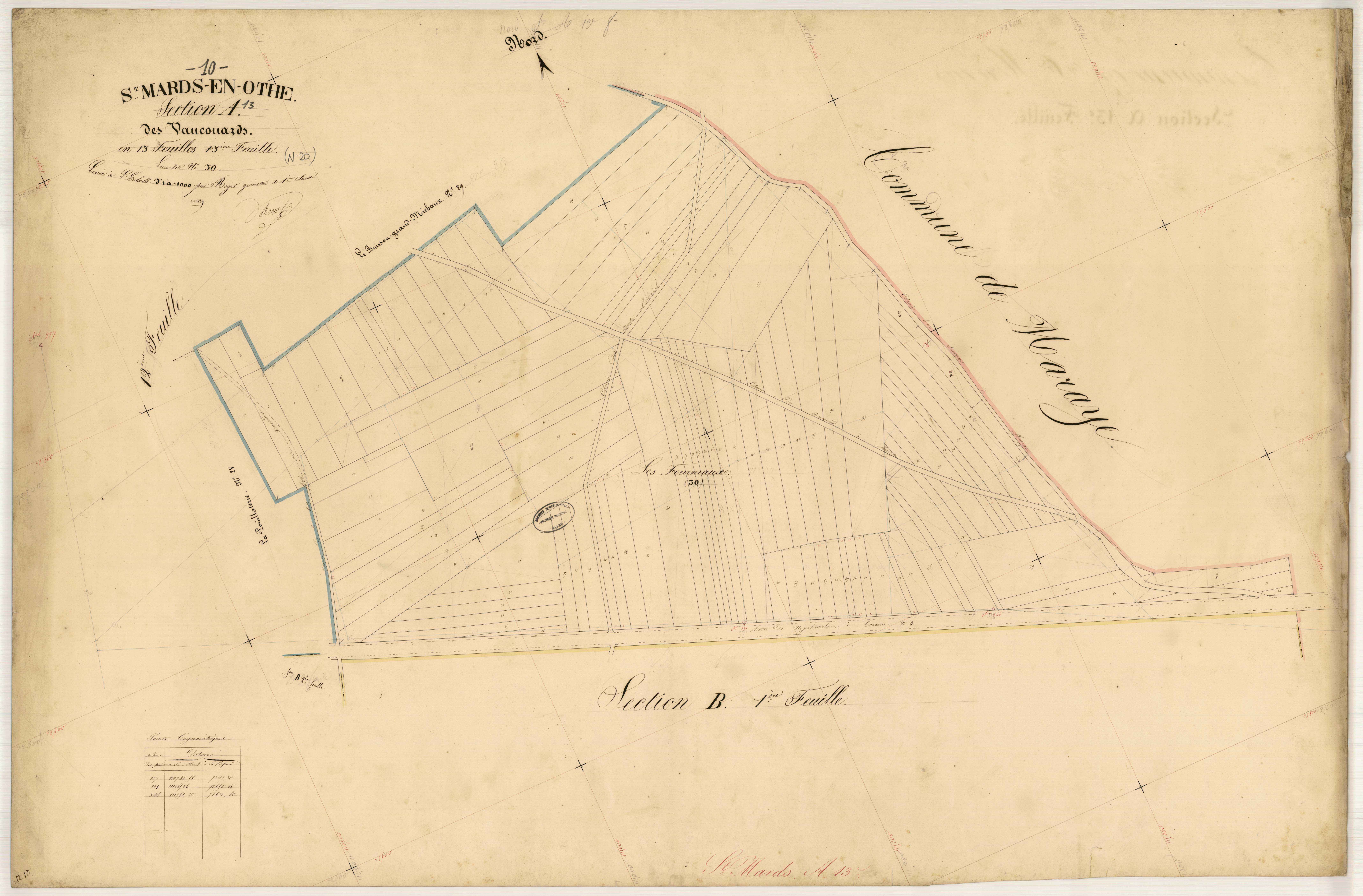 Saint-Mards-en-Othe, section A dite des Vaucouards, feuille n° 13