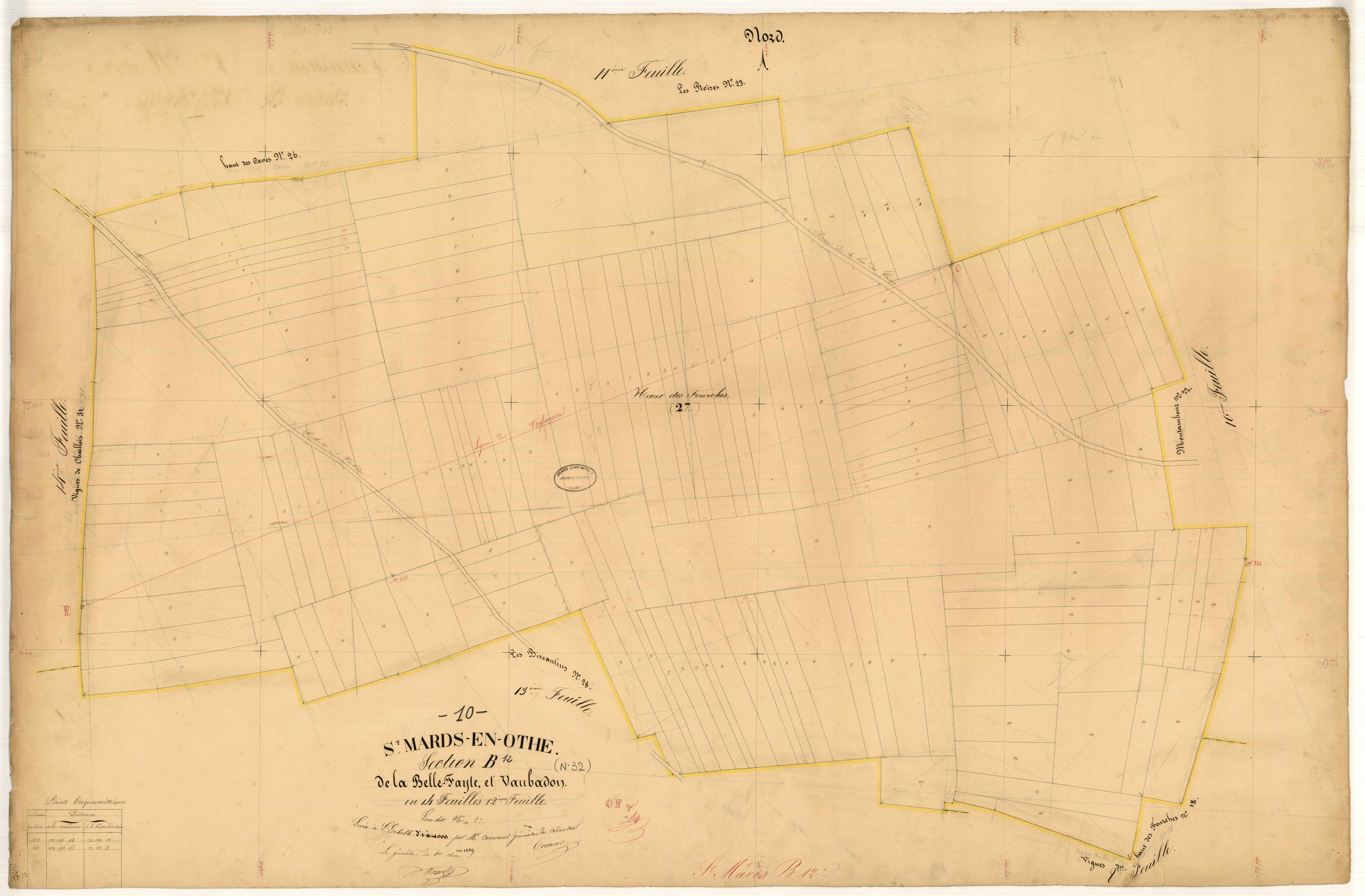 Saint-Mards-en-Othe, section B dite de la Belle Fayte et Vaubadon, feuille n° 12