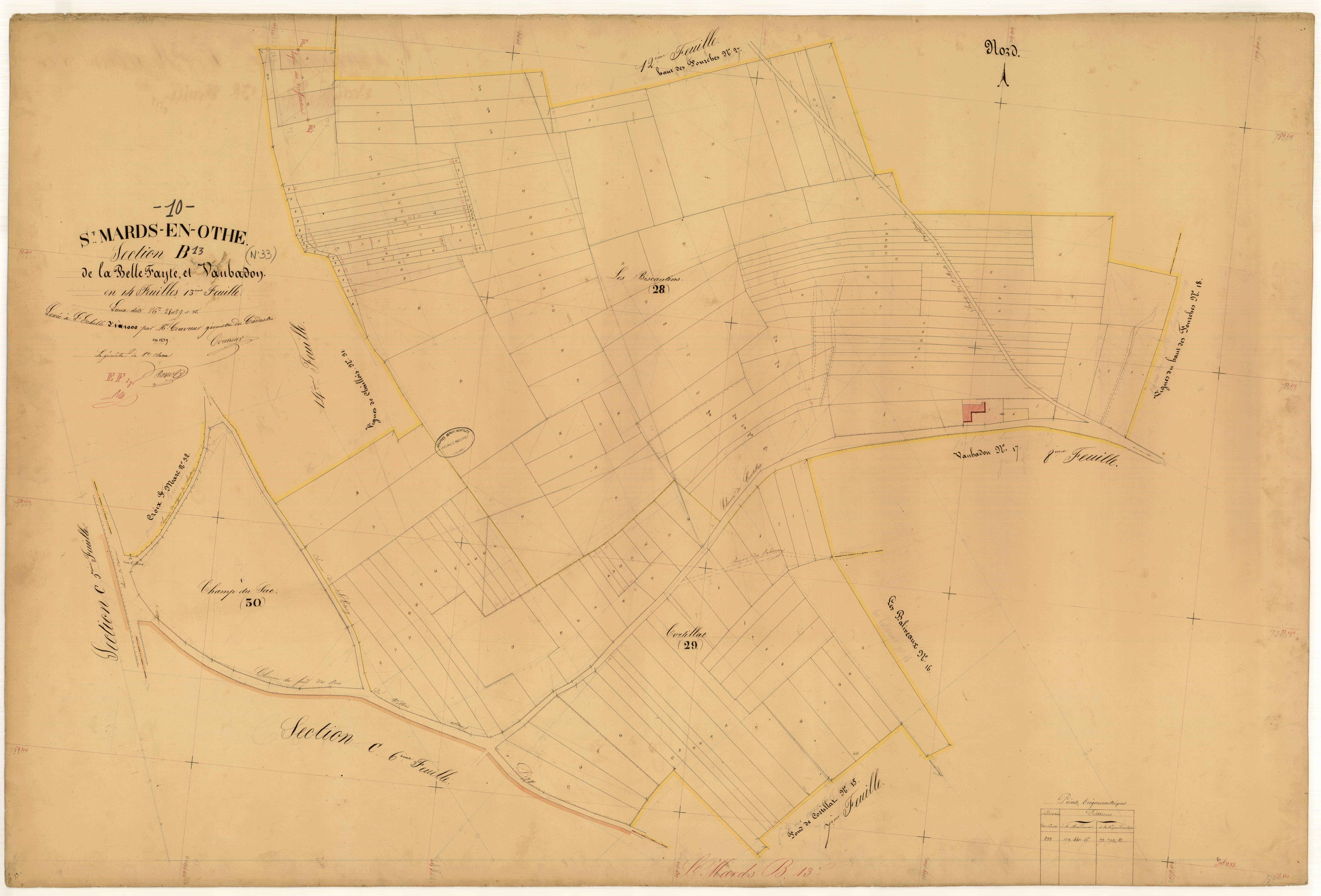 Saint-Mards-en-Othe, section B dite de la Belle Fayte et Vaubadon, feuille n° 13