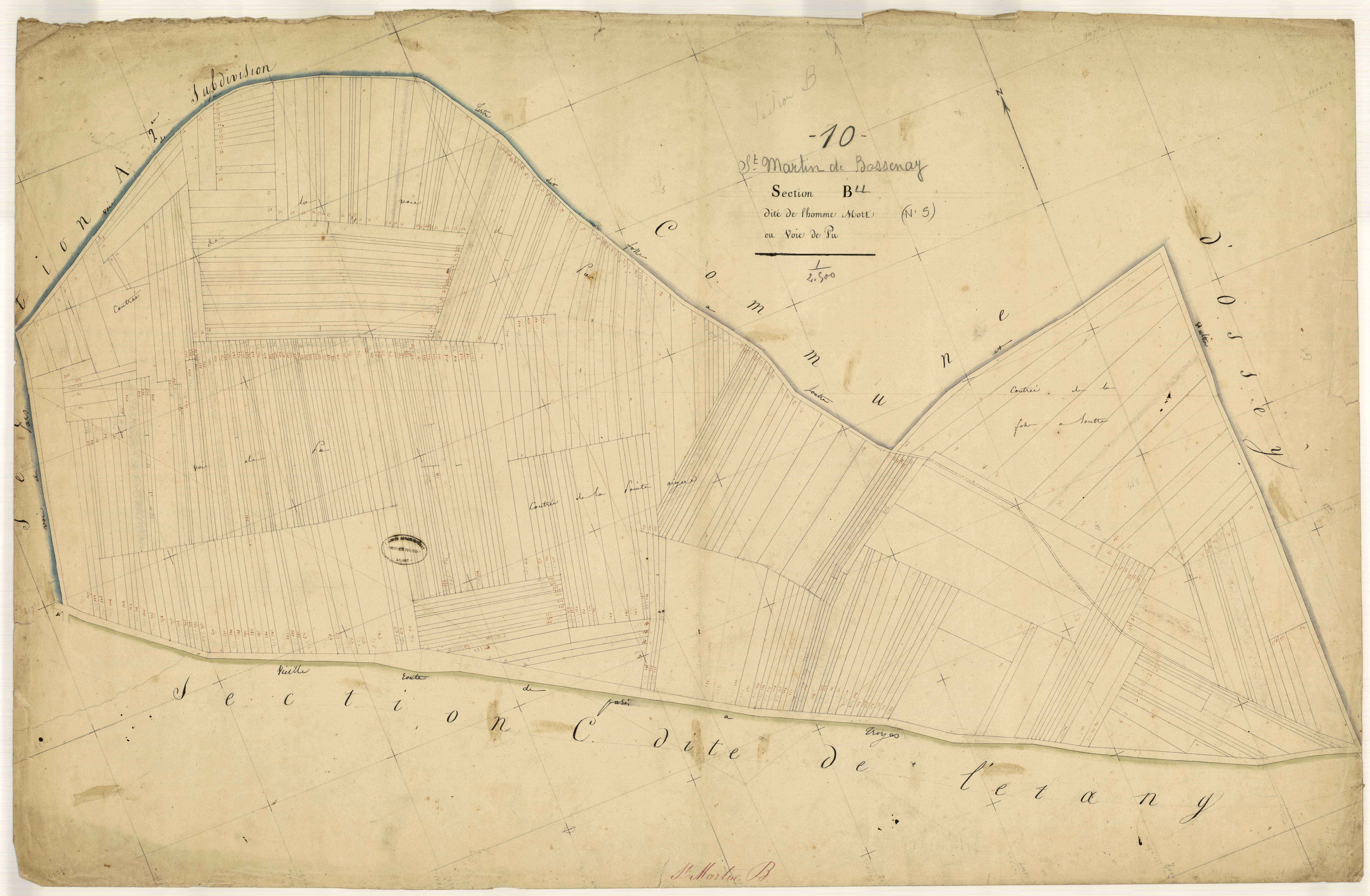 Saint-Martin-de-Bossenay, section B dite de l'homme mort ou voie de pu, feuille n° 1