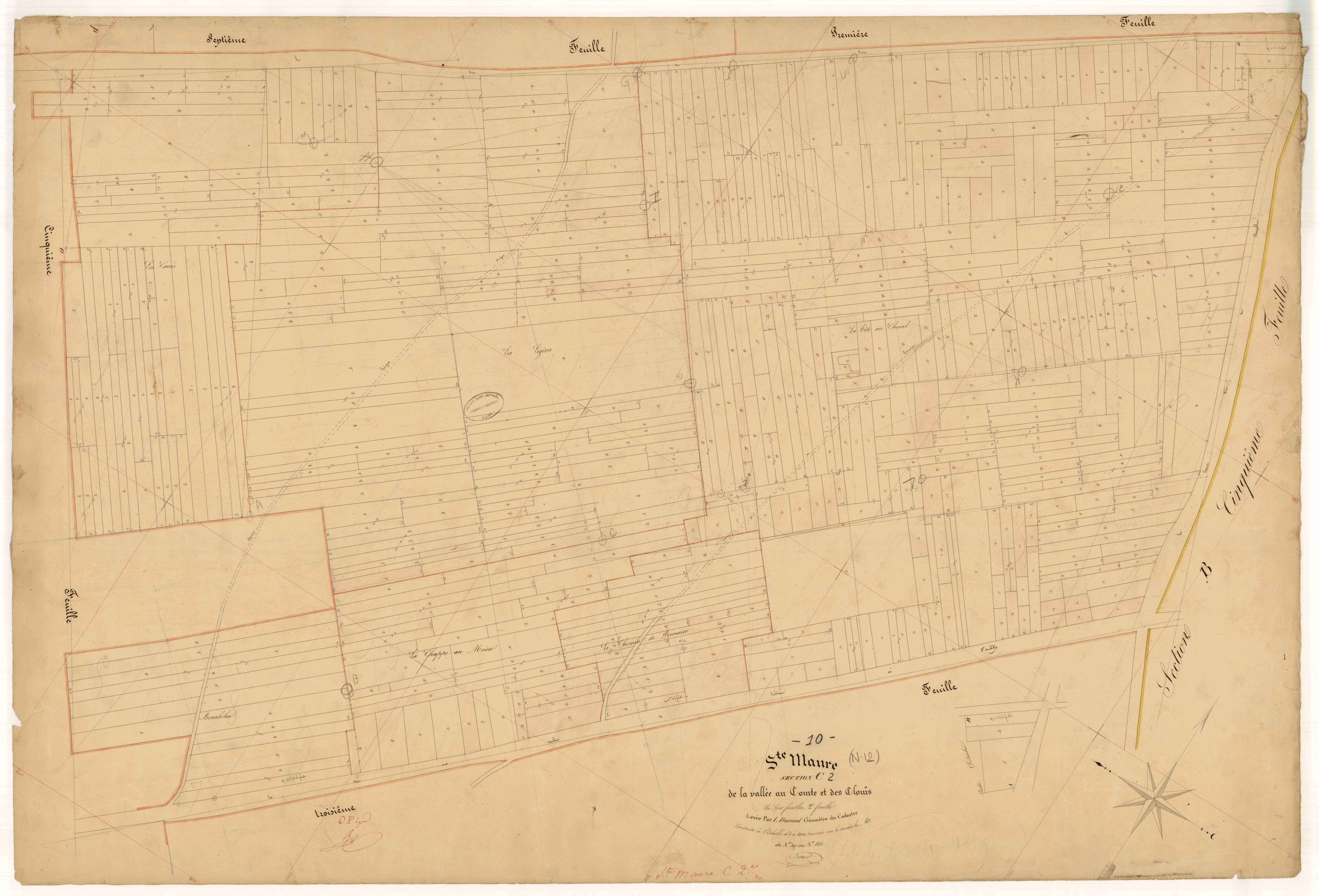 Sainte-Maure, section C dite de la Vallée au comte et des clouïs, feuille n° 2, parcelles n° 597-1212