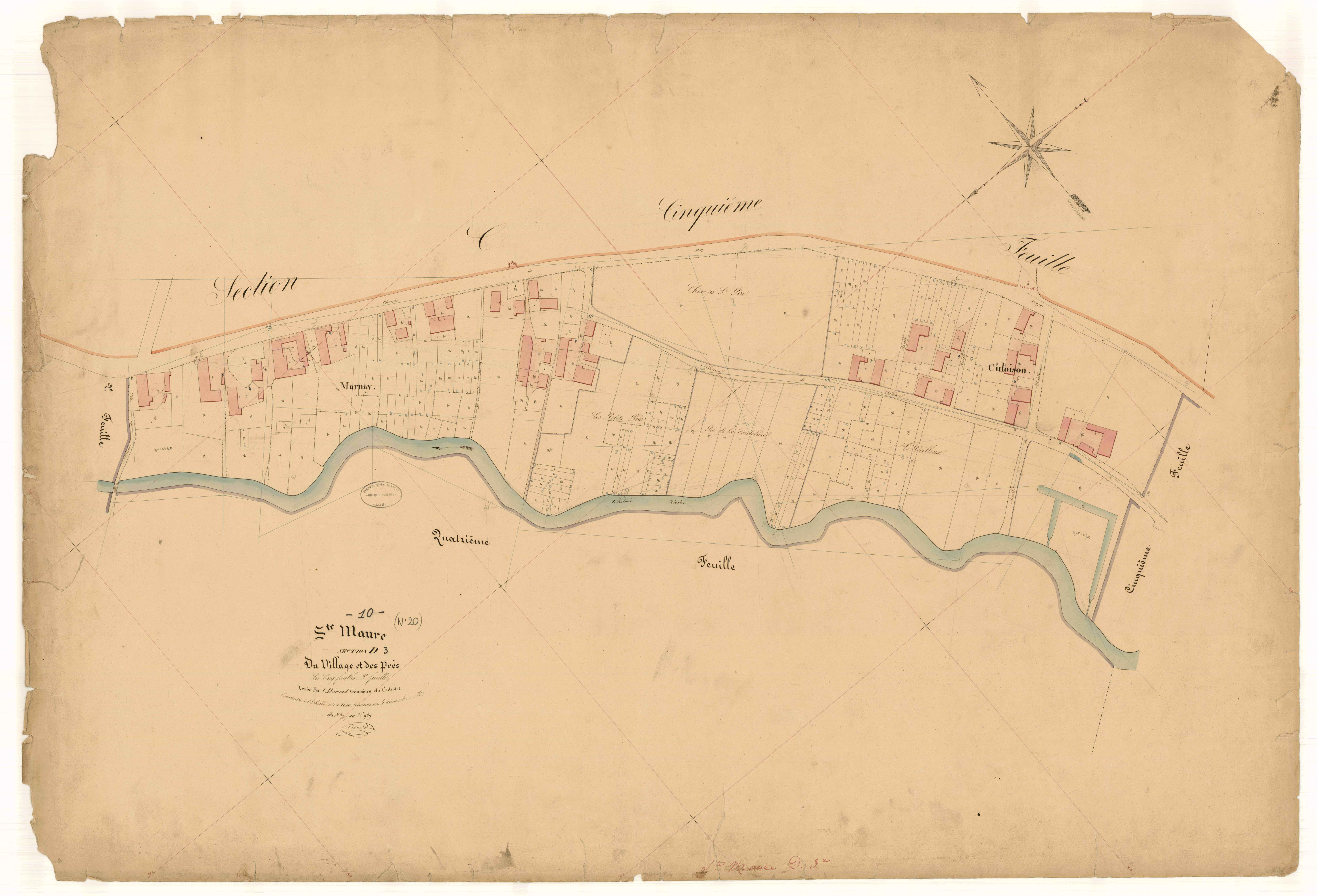 Sainte-Maure, section D dite du Village et des Prés, feuille n° 3, parcelles n° 777-989