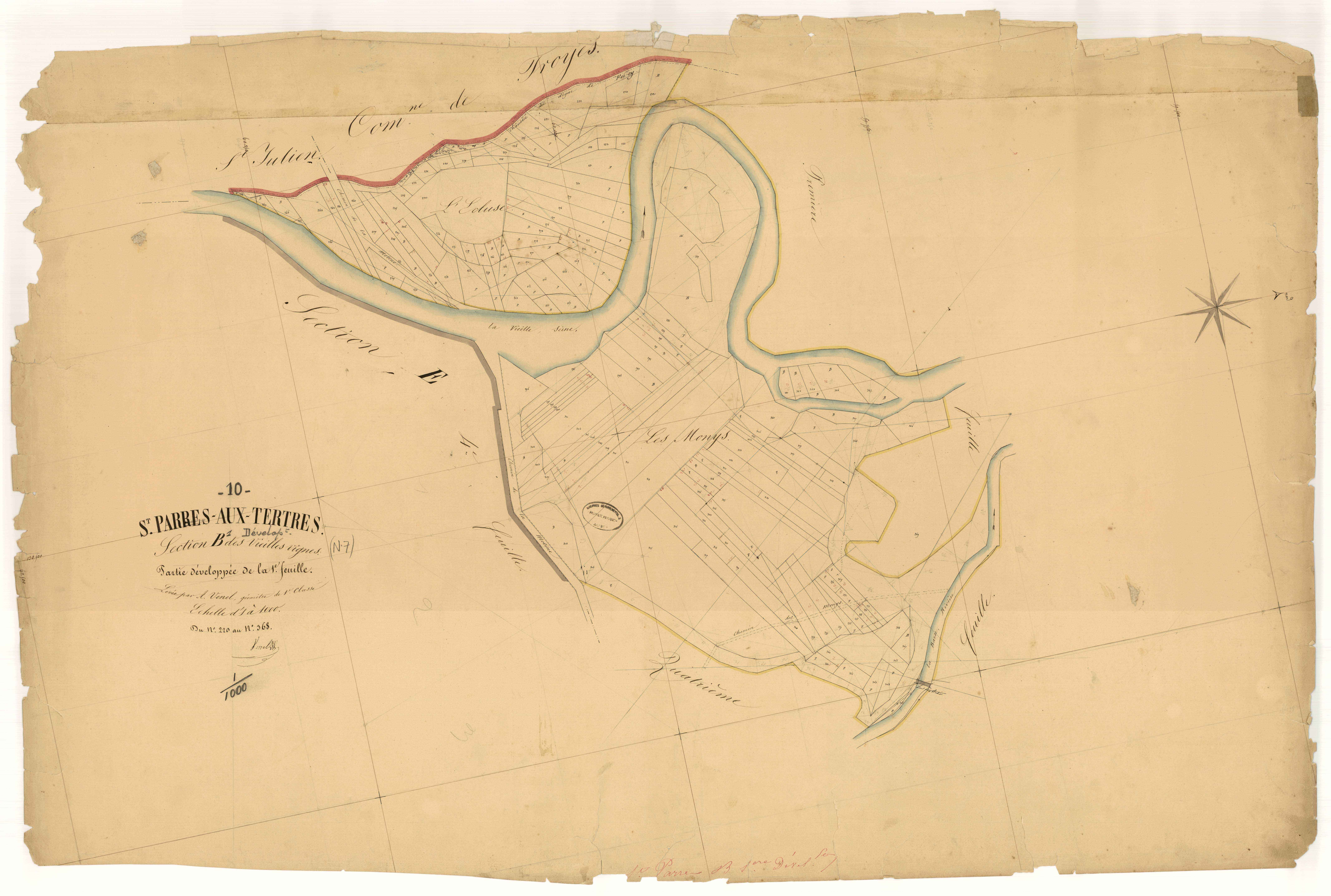 Saint-Parres-aux-Tertres, section B, feuille n° 1 (partie développée), parcelles n° 220-368