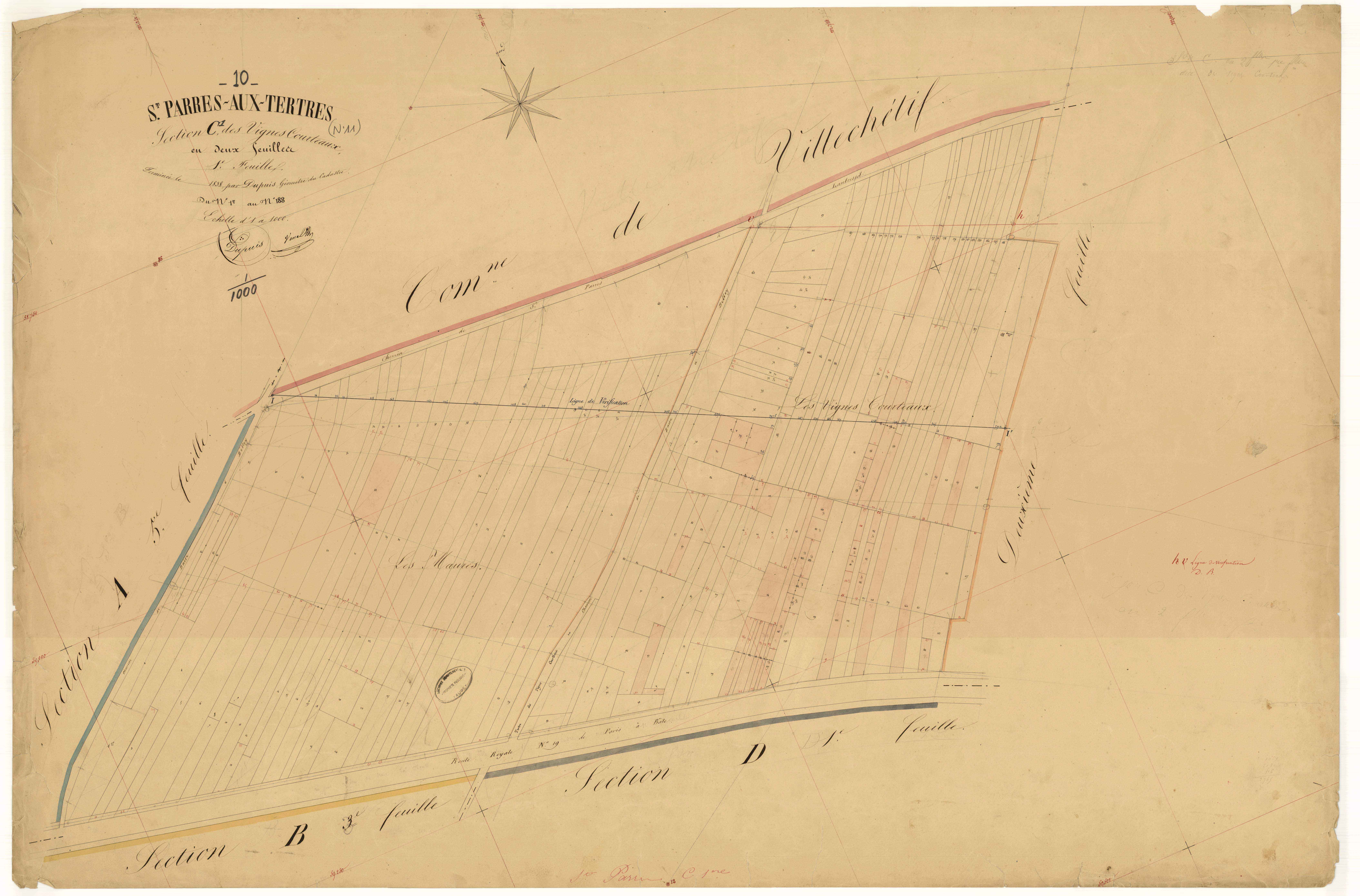 Saint-Parres-aux-Tertres, section C dite des Vignes Courteaux, feuille n° 1, parcelles n° 1-188