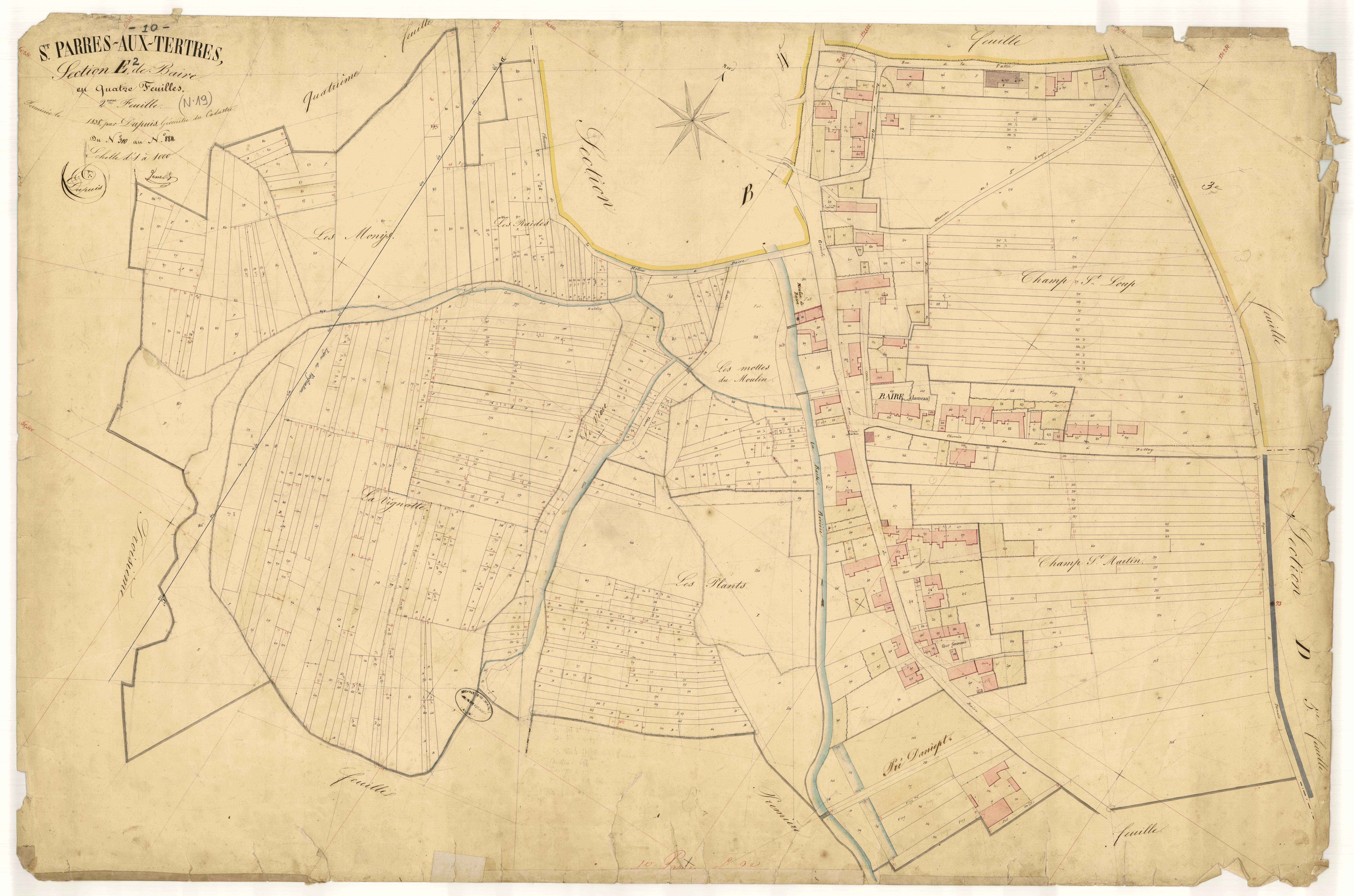 Saint-Parres-aux-Tertres, section E dite de Baire, feuille n° 2, parcelles n° 310-884