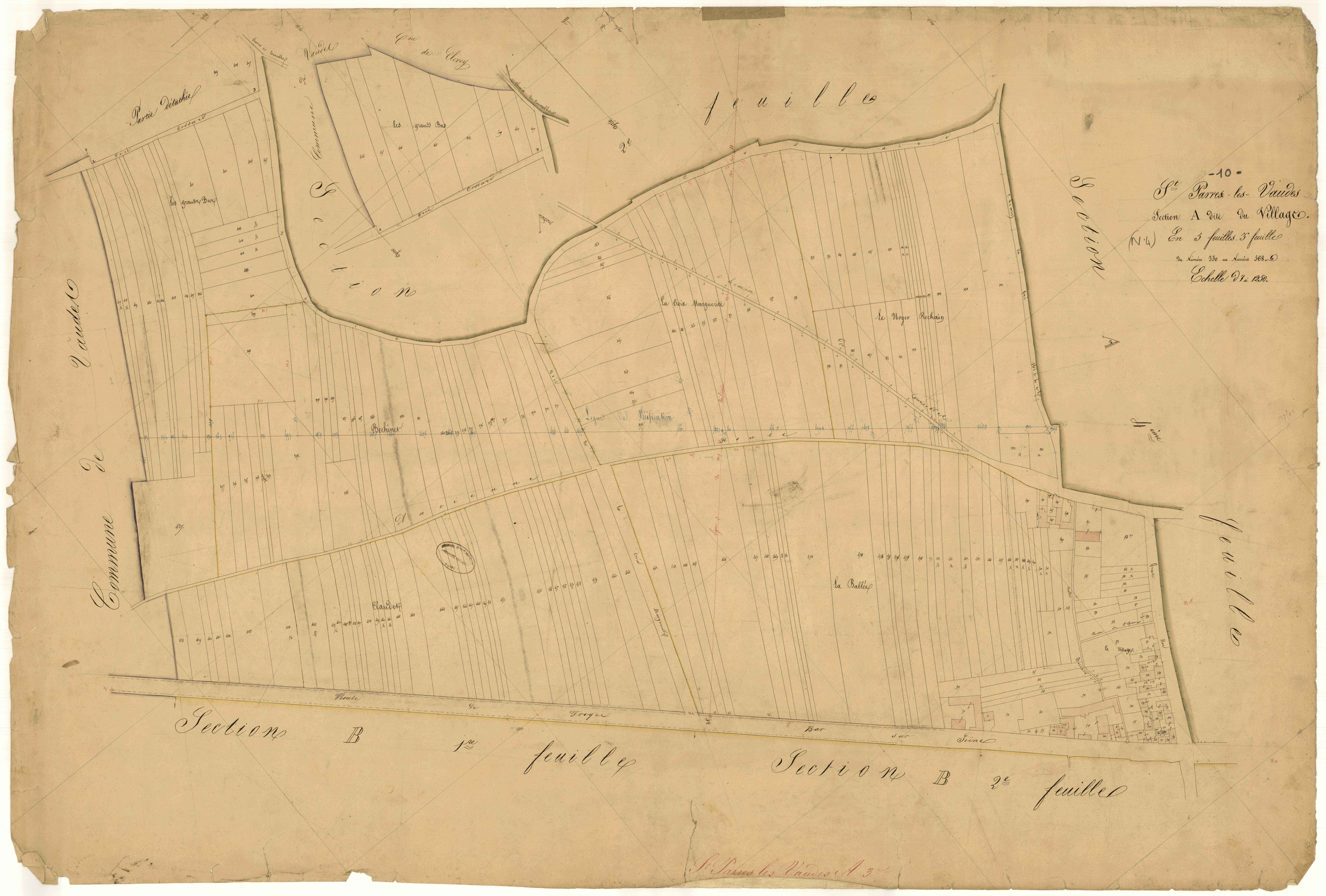Saint-Parres-les-Vaudes, section A dite du Village, feuille n° 3, parcelles n° 330-568