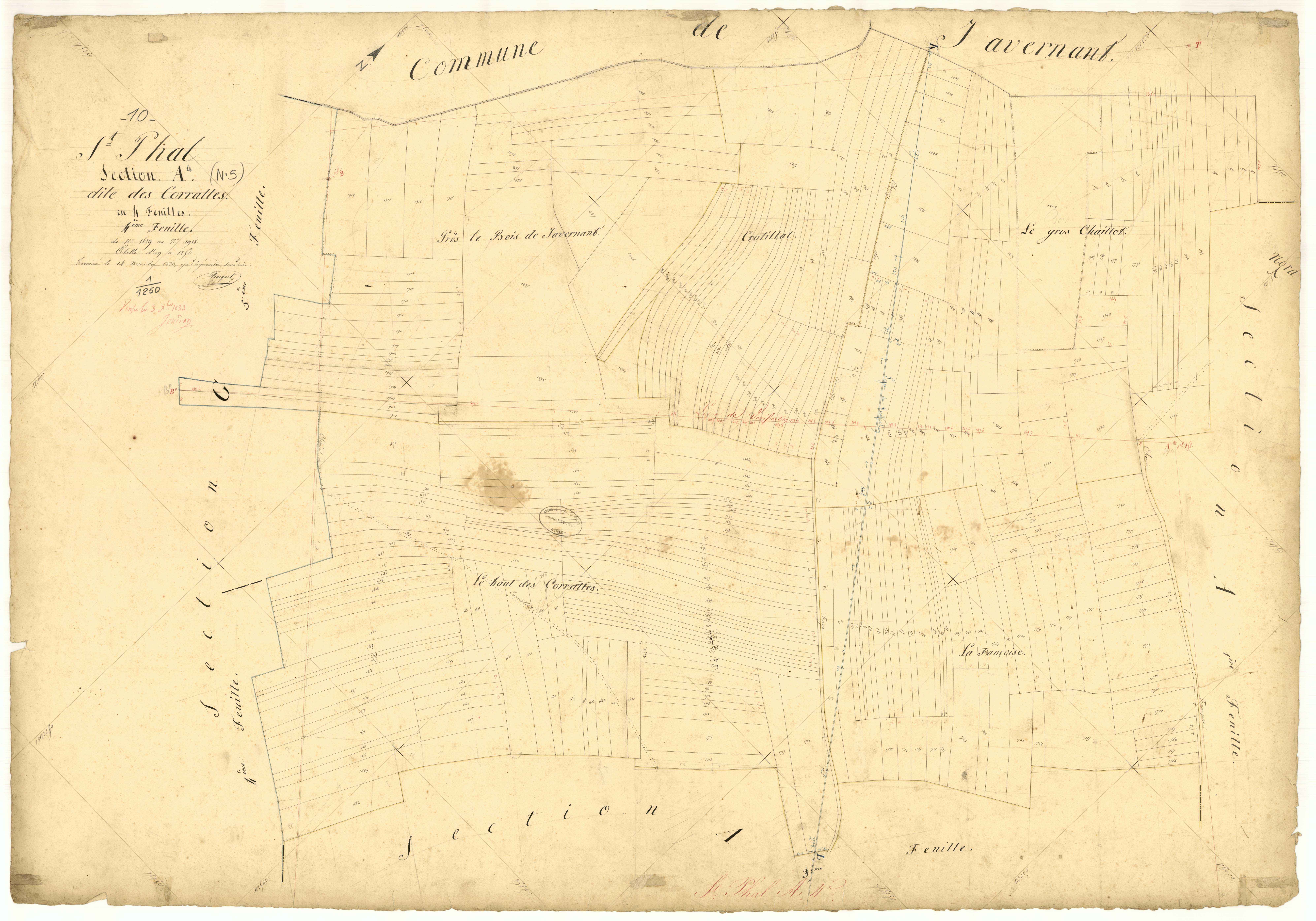 Saint-Phal, section A dite des Corrattes, feuille n° 4, parcelles n° 1629-1918