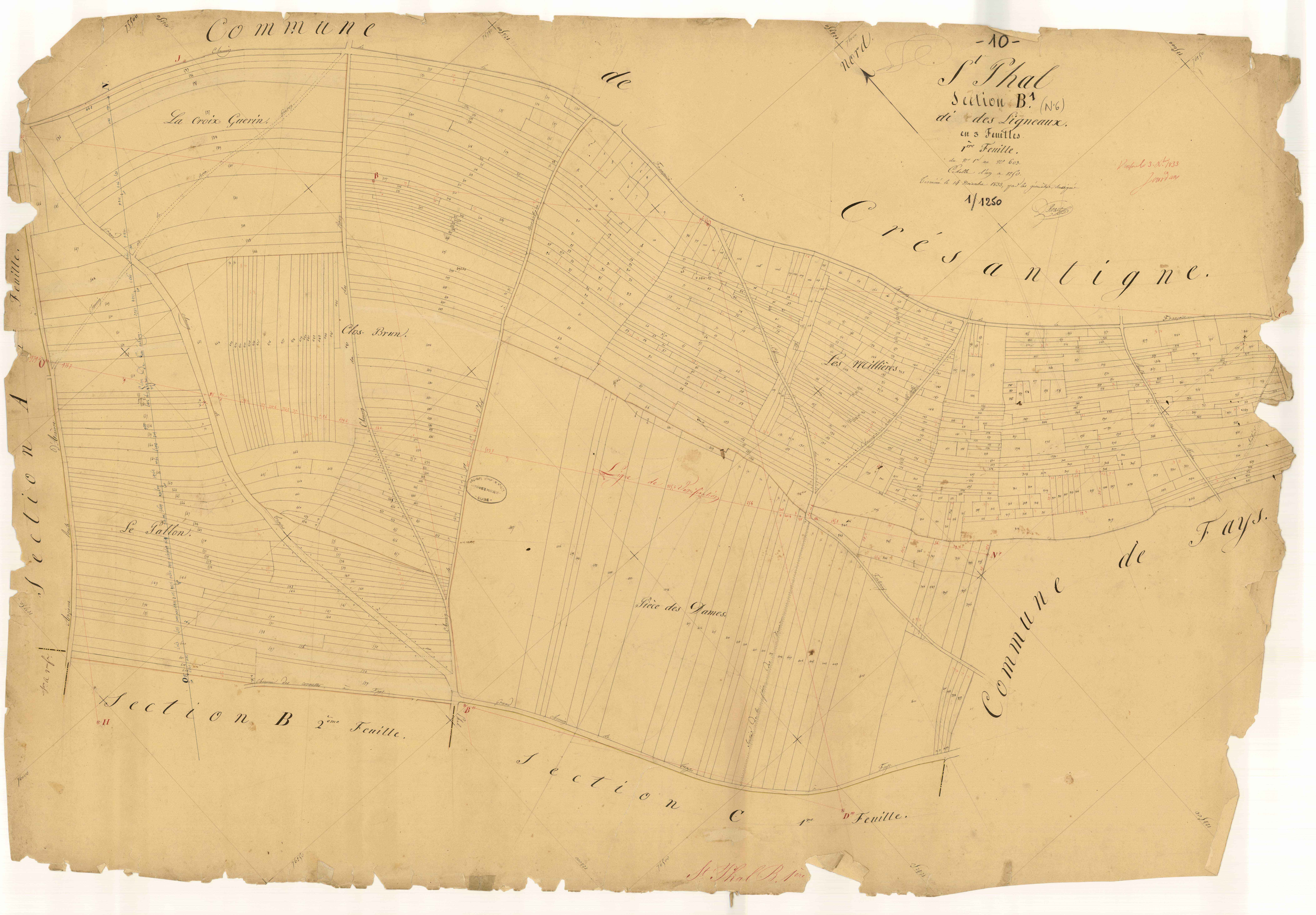 Saint-Phal, section B dite des Ligneaux, feuille n° 1, parcelles n° 1-603