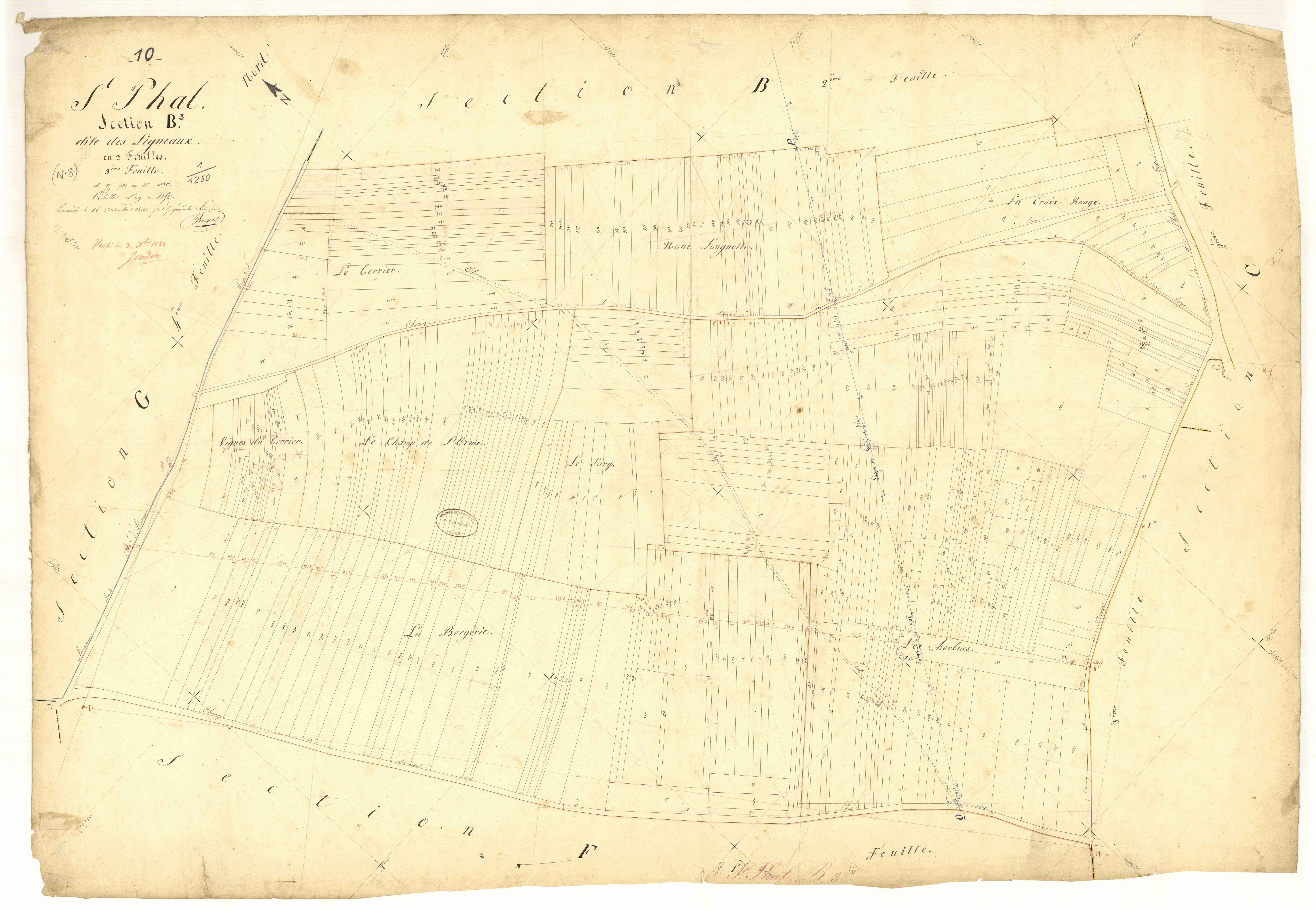 Saint-Phal, section B dite des Ligneaux, feuille n° 3, parcelles n° 933-1336