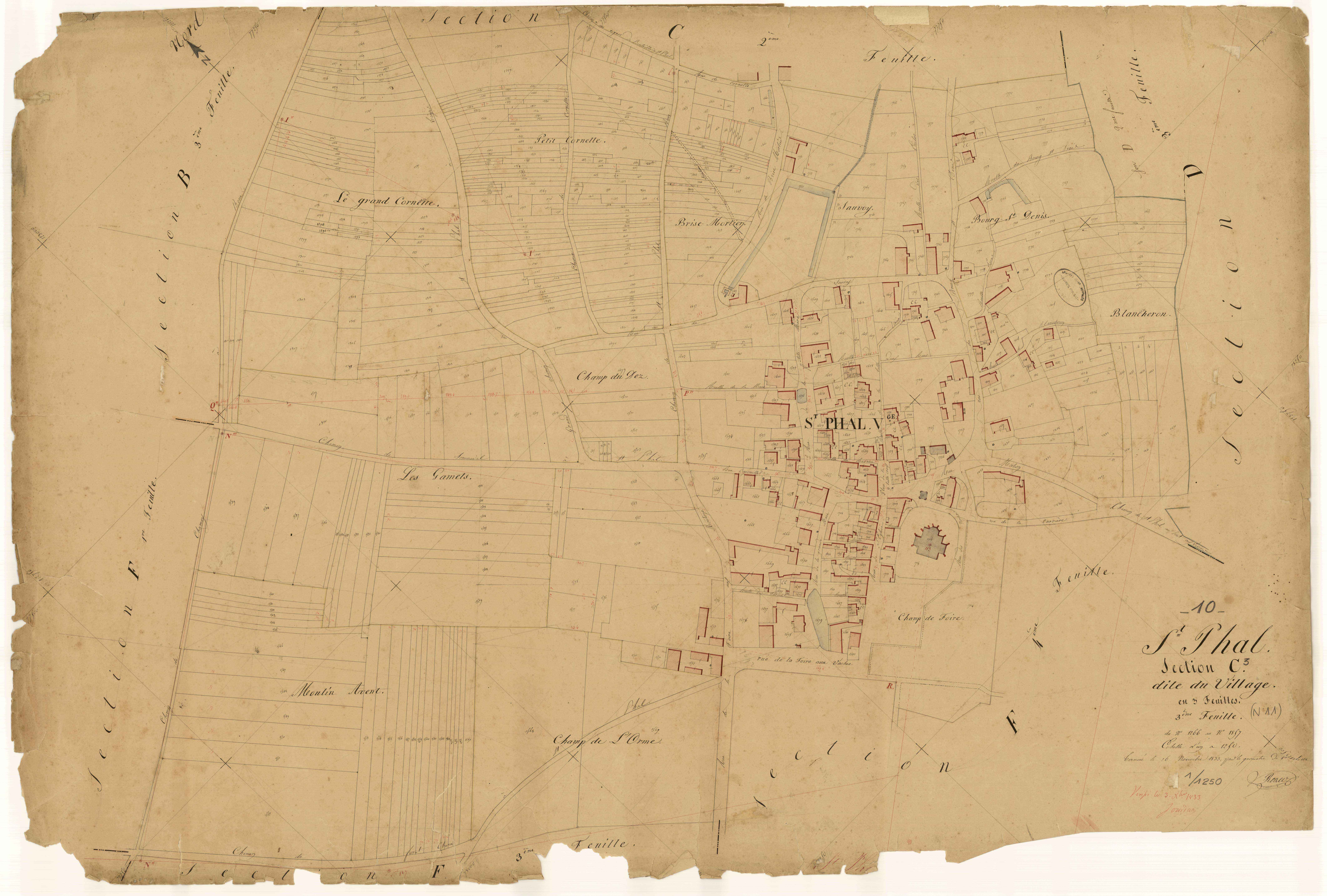 Saint-Phal, section C dite du Village, feuille n° 3, parcelles n° 1266-1857