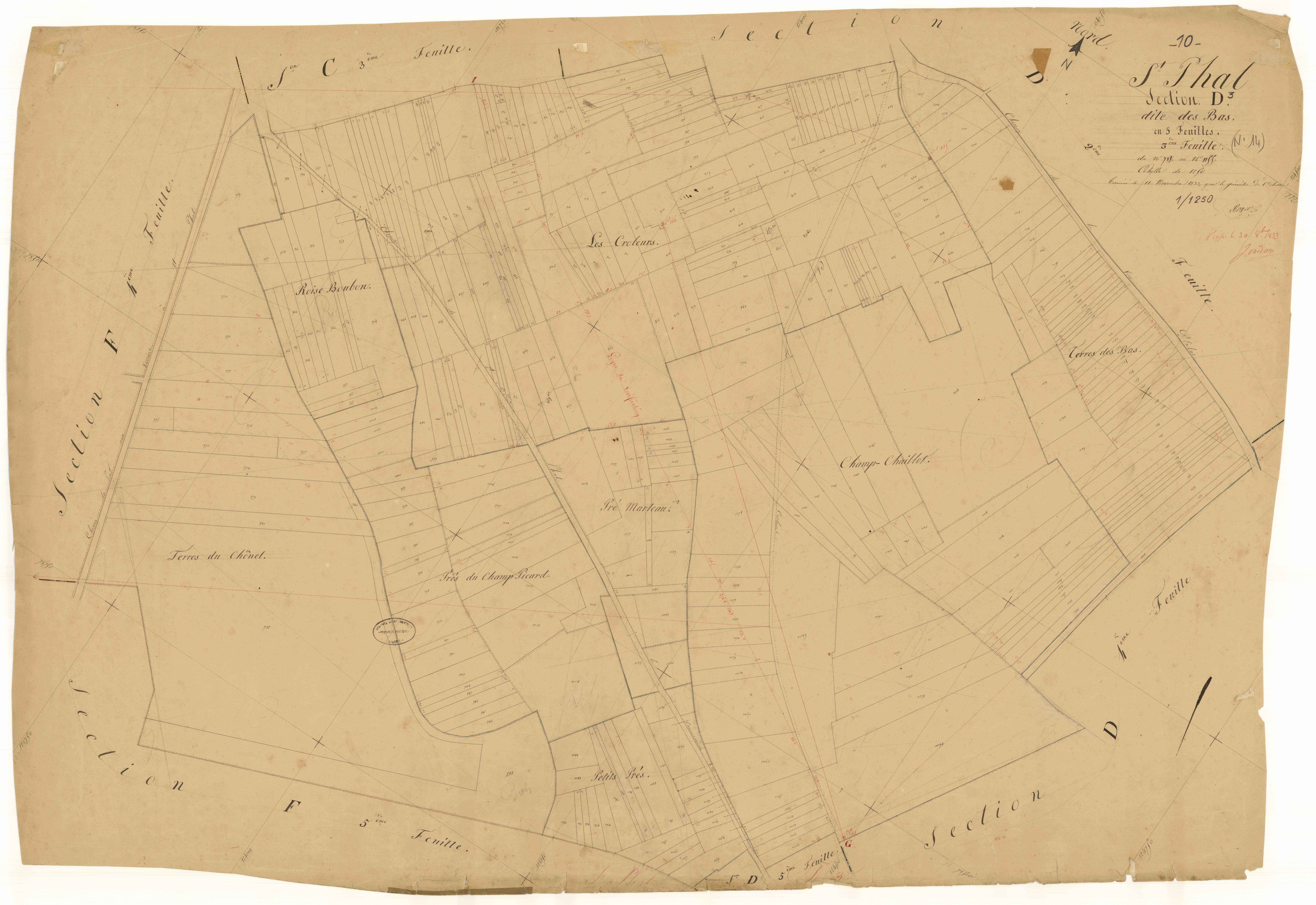 Saint-Phal, section D dite des Bas, feuille n° 3, parcelles n° 787-1155