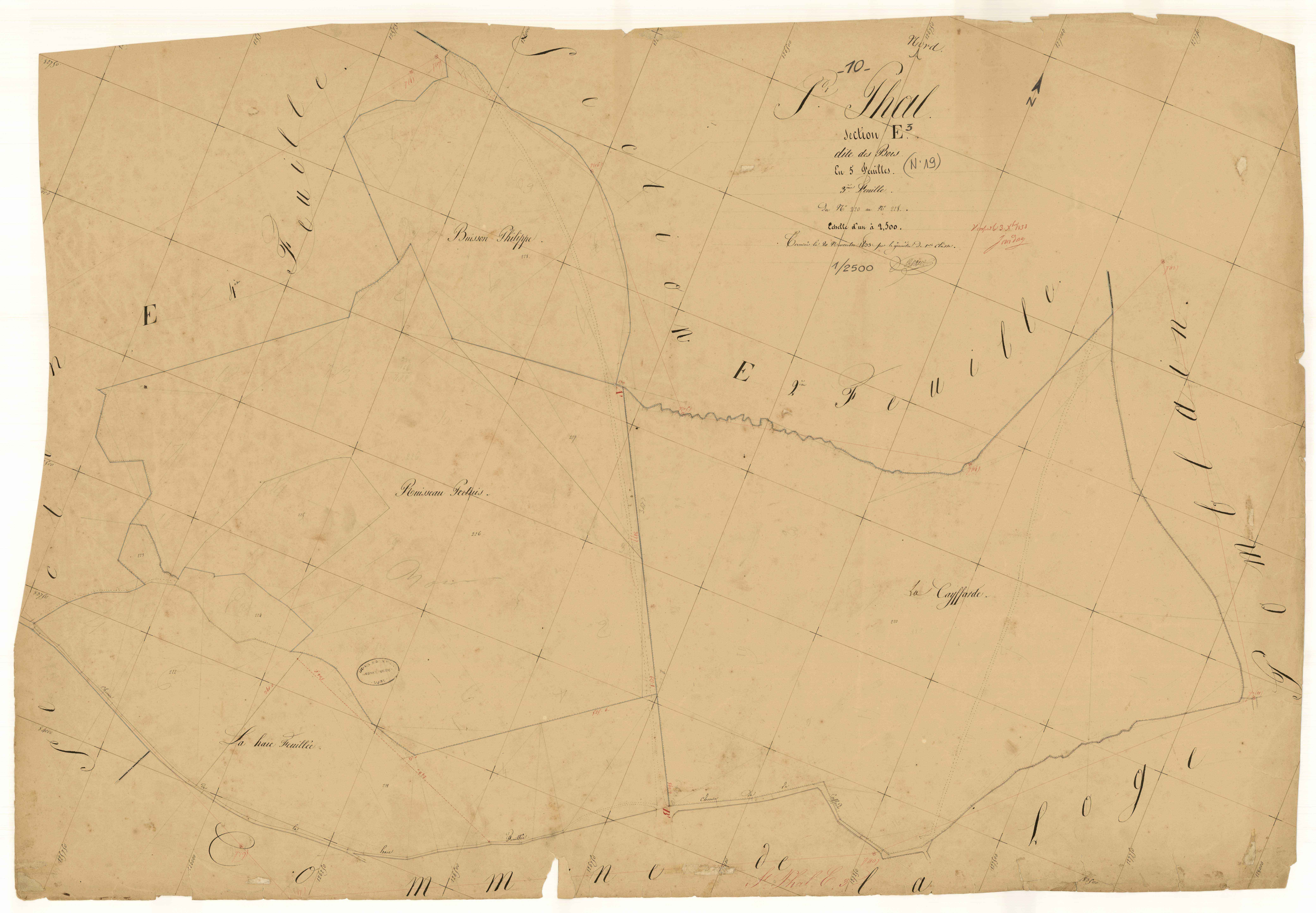 Saint-Phal, section E dite des Bois, feuille n° 3, parcelles n° 220-228
