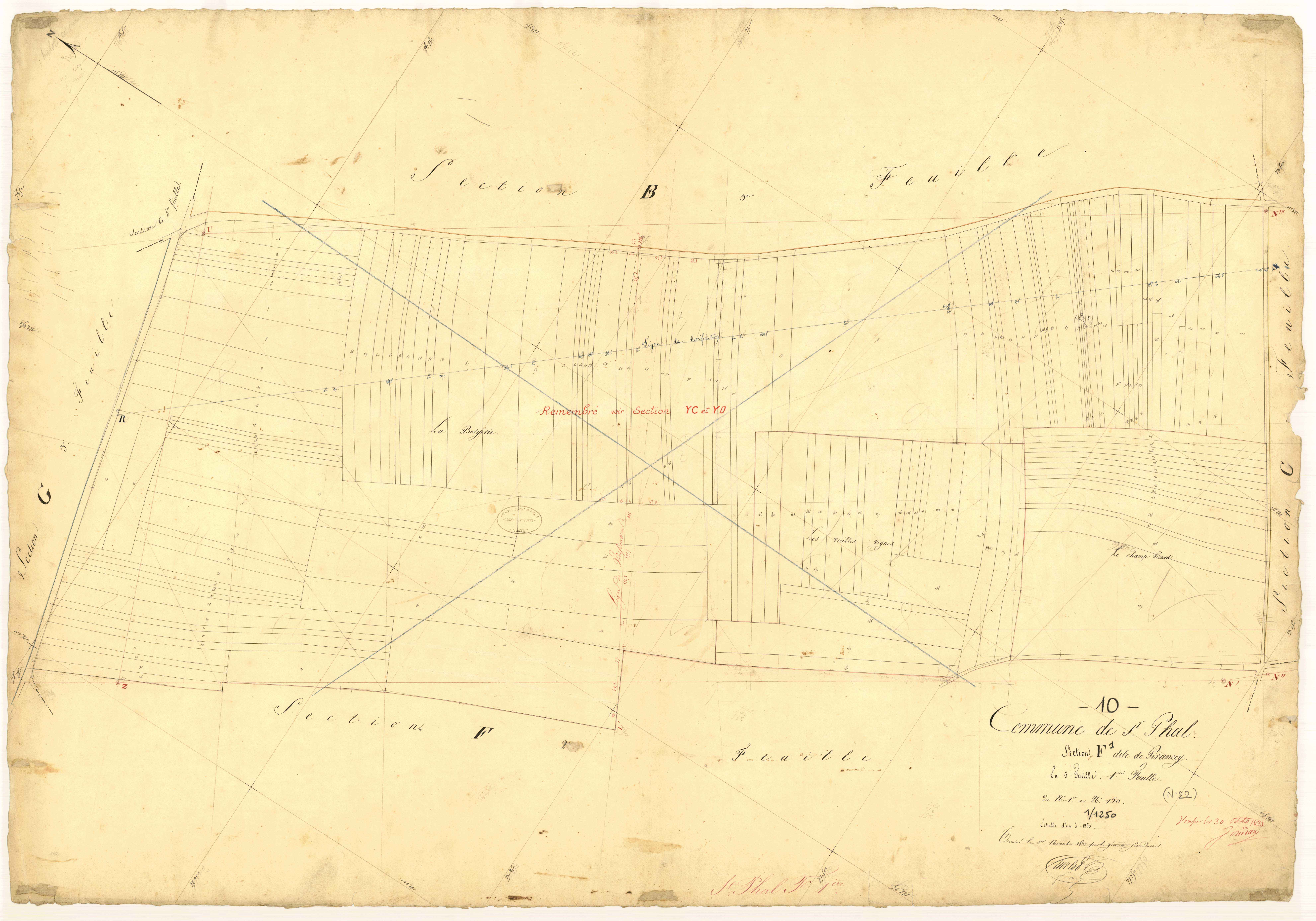 Saint-Phal, section F dite de Pirancey, feuille n° 1, parcelles n° 1-150